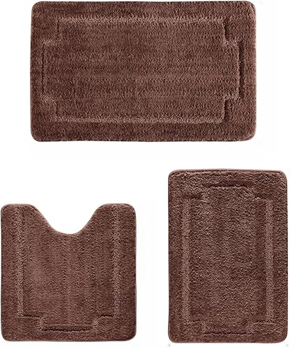 Juego de 3 alfombras de baño suaves y absorbentes, peludas, suaves, antideslizantes, para ducha, bañera y bañera, lavables a máquina (color dorado