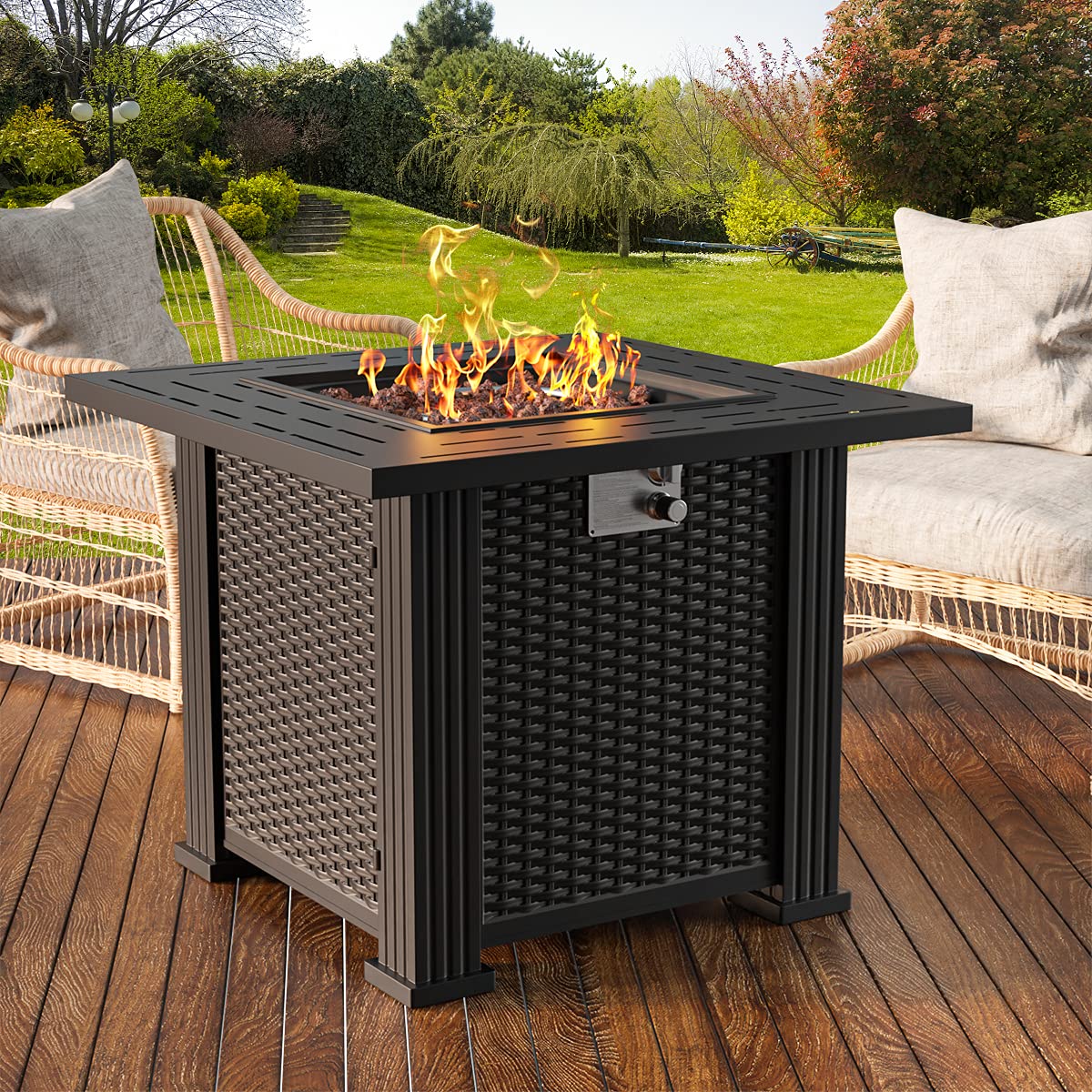 Gas Fire Pit 28inch, 50,000Btu Heat Output Fire Pit Table With 3kg Lava  Rock And Dust Cover, Gas Heater for Garden, Patio, Black : Amazon.co.uk:  Garden