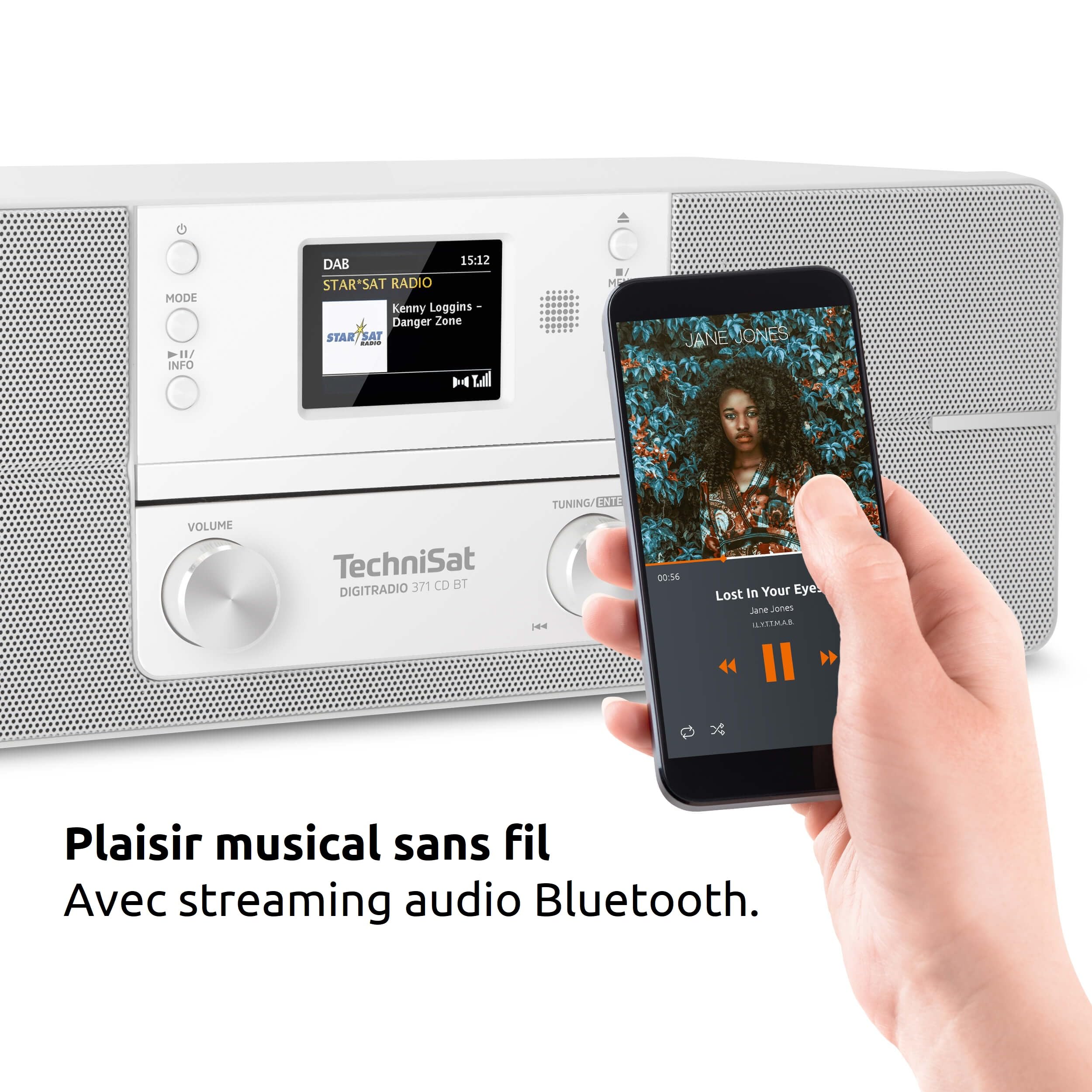 TechniSat DIGITRADIO 371 CD BT - Radio numérique stéréo (DAB+, FM, lecteur CD, Bluetooth, écran couleur, USB, AUX, prise casque, installation compacte, réveil, 10 watts, télécommande) Blanc