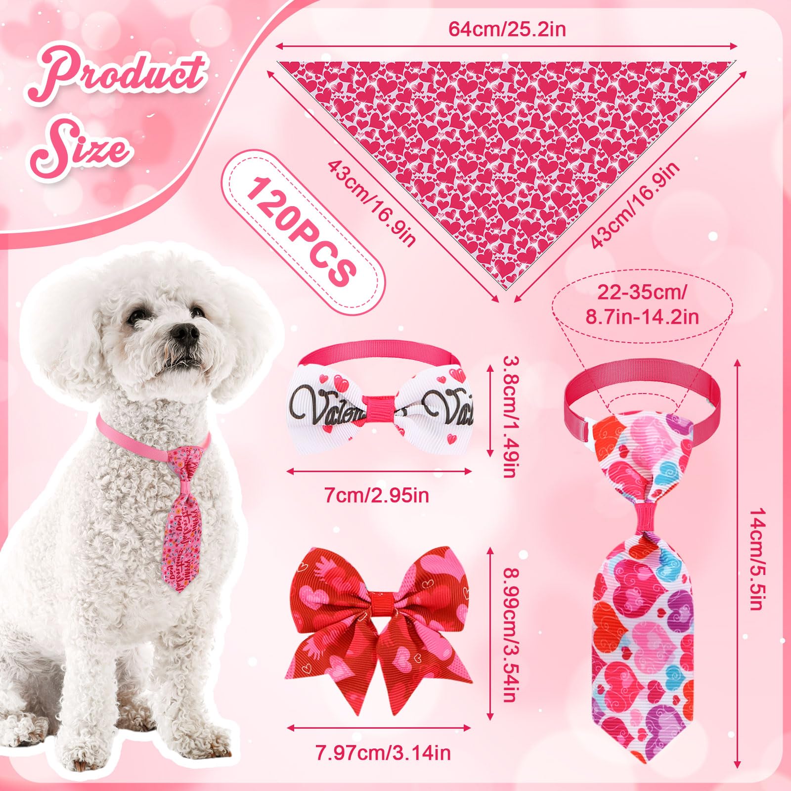 Reginary Set di 120 bandane per cani di San Valentino Bulk Fiocchi per cani Set Papillon Sciarpa per gatti Colorato Lavabile Triangolo Fazzoletto per animali domestici carino Bavaglino per l'estate