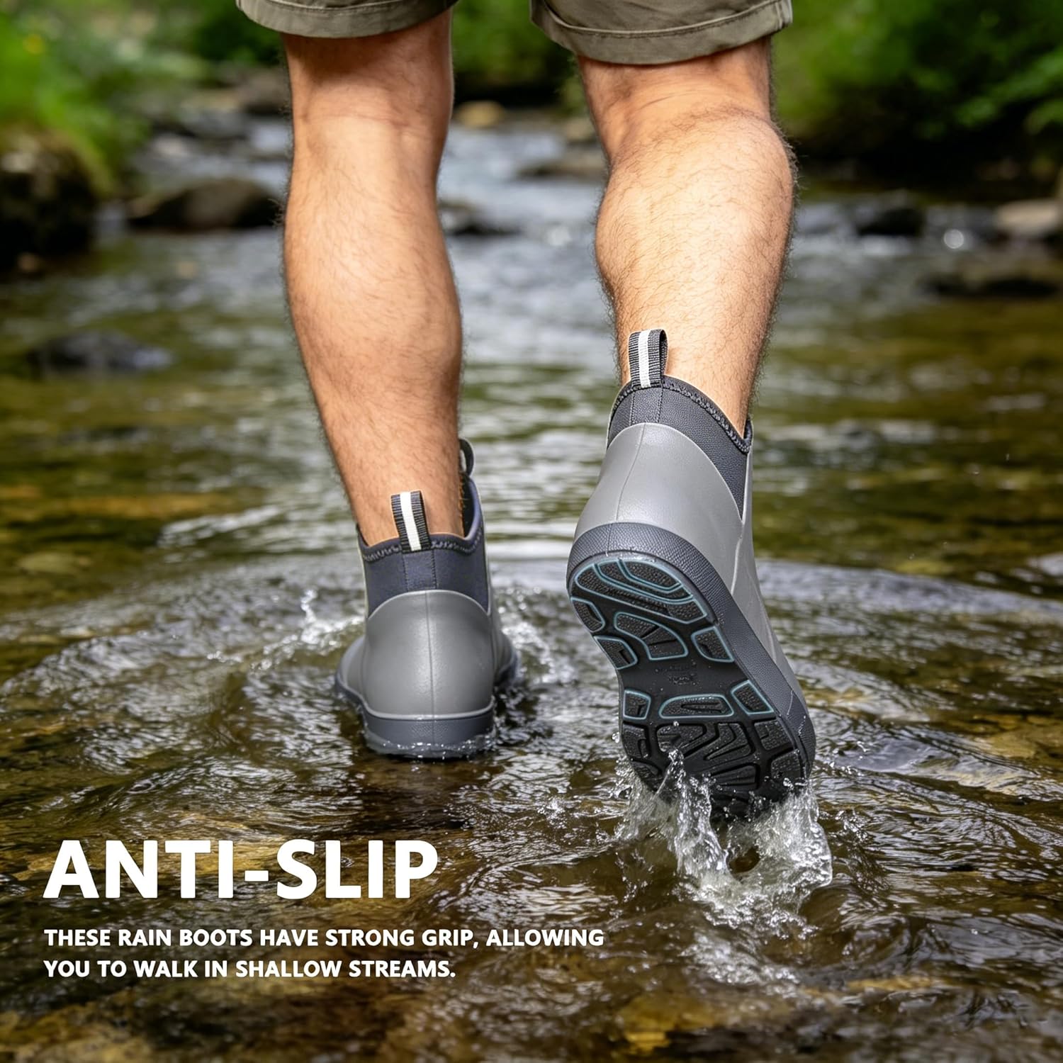 Men's Ankle Rain Boots Waterproof Deck Boots Booties Rubber Boots Men Anti-Slip Comfort Lightweight Gardening Shoes for Fishing Yard Farm Outdoor Work Boating