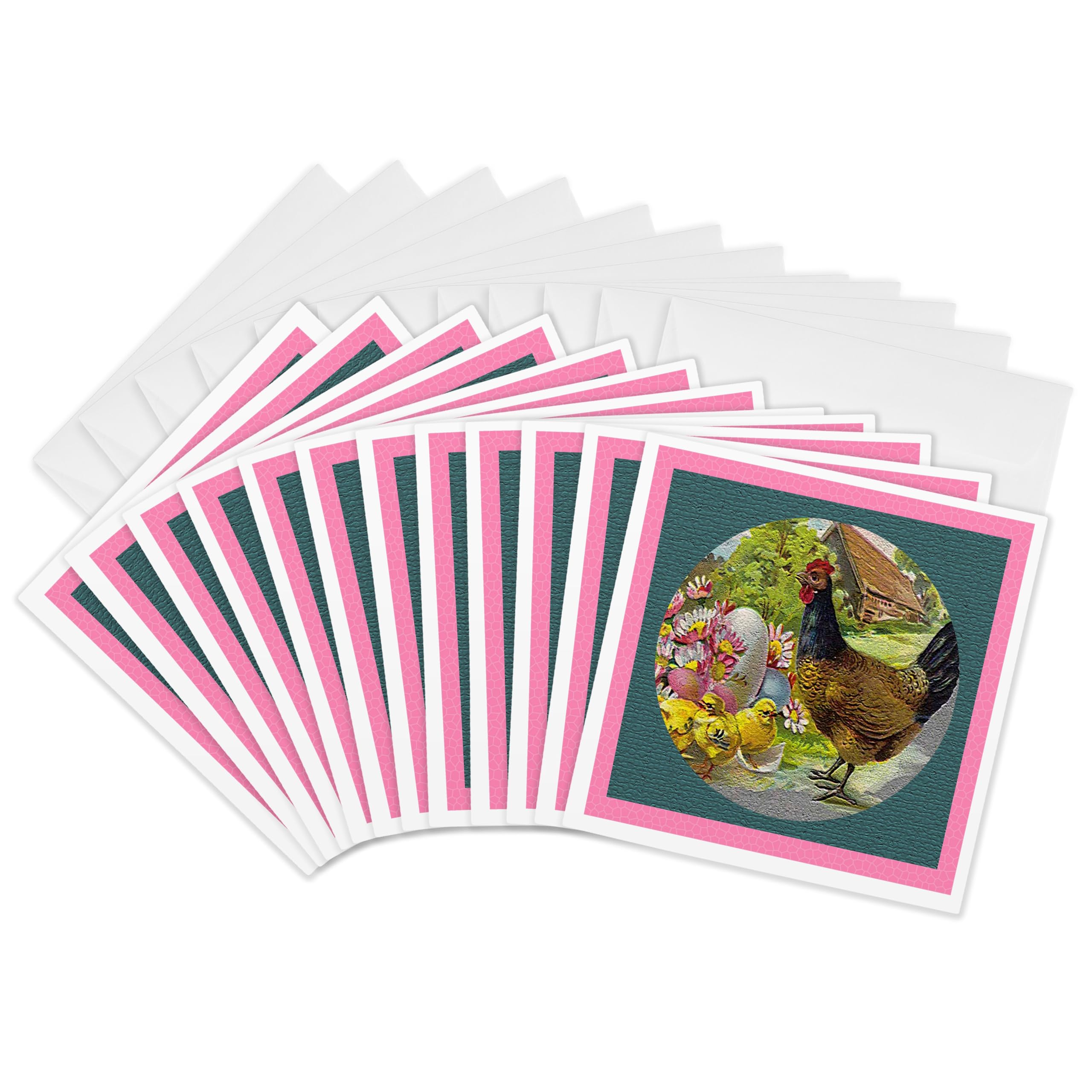3Drose Hen and Chicks Textured - Greeting Cards, 6 by 6-inches, Set of 12 (gc_14787_2)