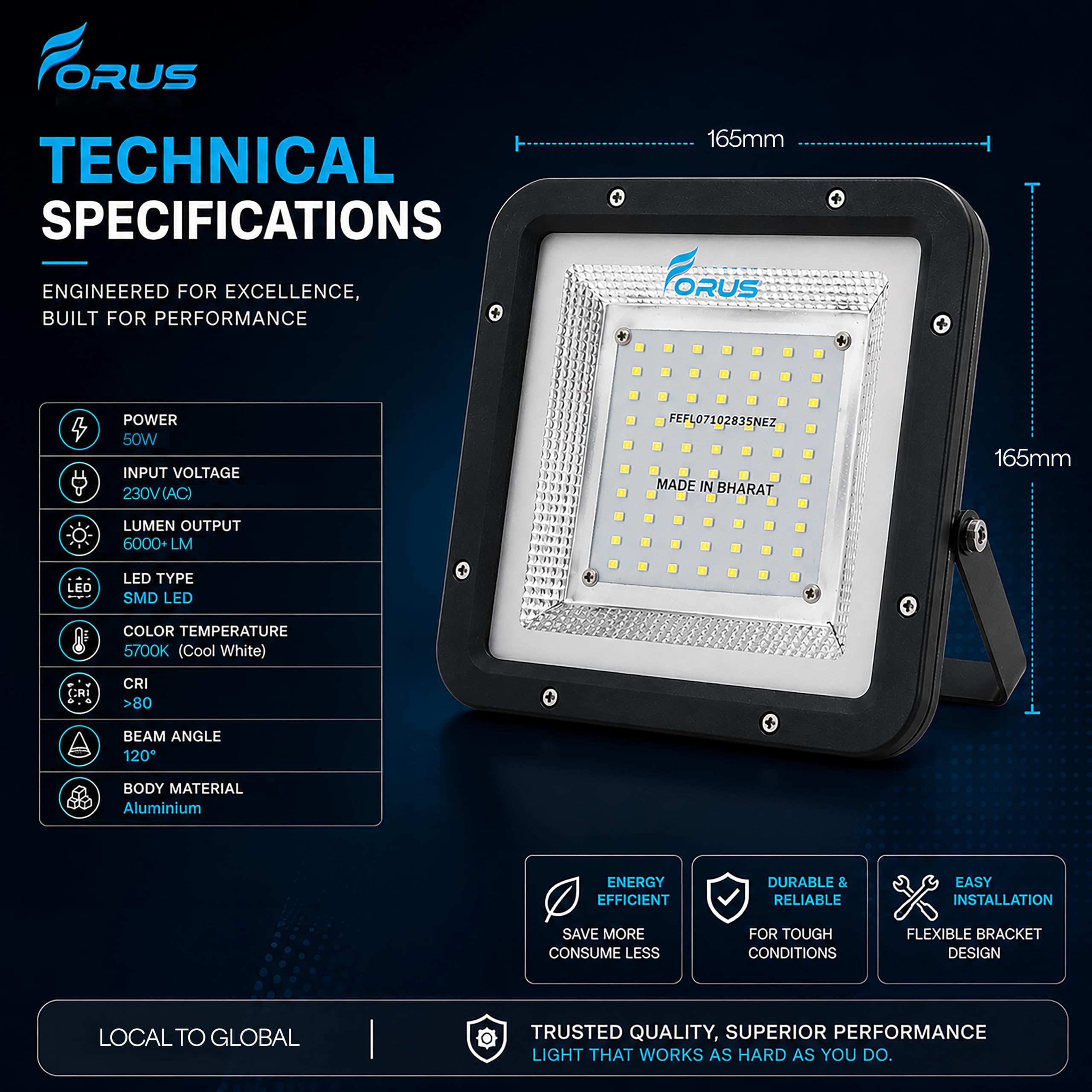 Forus 50W LED Flood Light - Waterproof & Bright -4