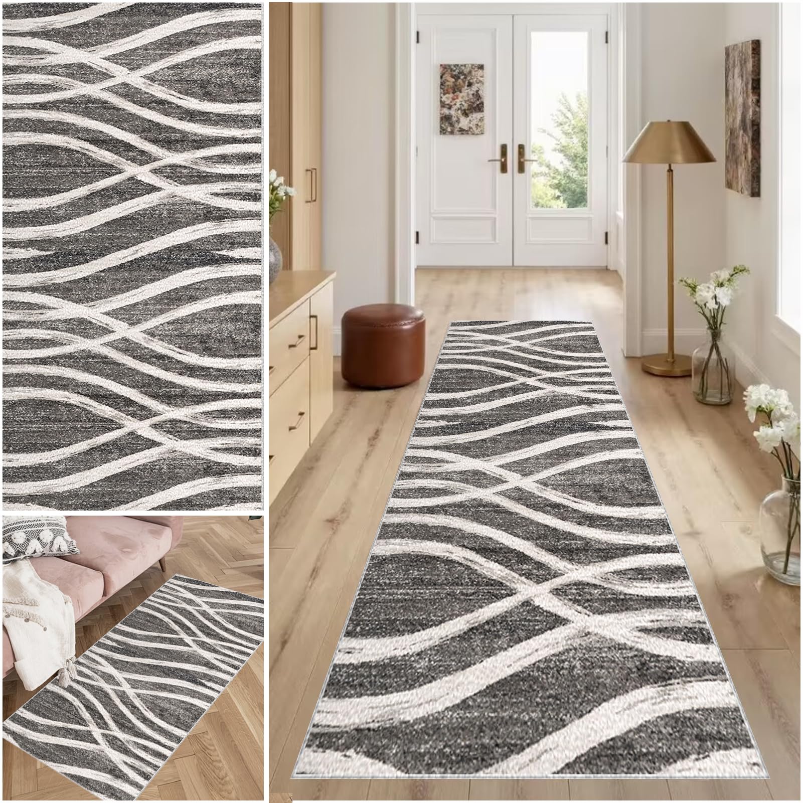 Carpet Runner for Hallway Non Slip Machine Washable Kitchen Runners Laundry Room Absorbent Area Rug Runner Floor Door Mat Runner for Hallway Entryway Kitchen Laundry Room Hall Runner 100 x 450 cm
