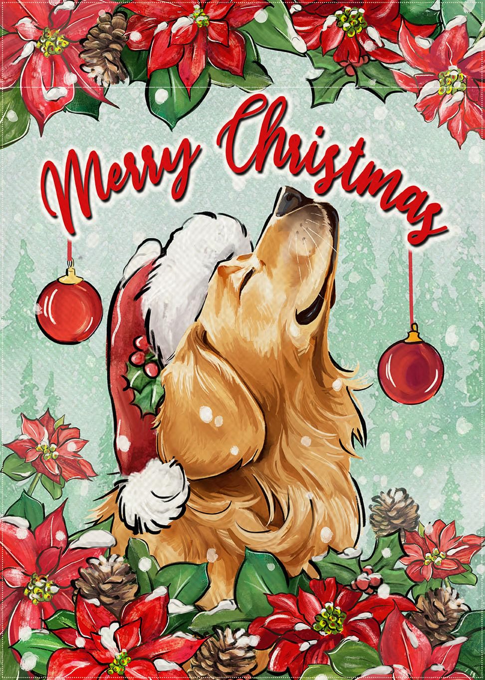 Covido Merry Christmas Golden Retriever Dog Decorative Garden Flag, Xmas Holiday Pet Poinsettia Yard Outside Decorations Dog Lover Gifts, Snow Burlap Outdoor Small Home Decor Double Sided 12 x 18