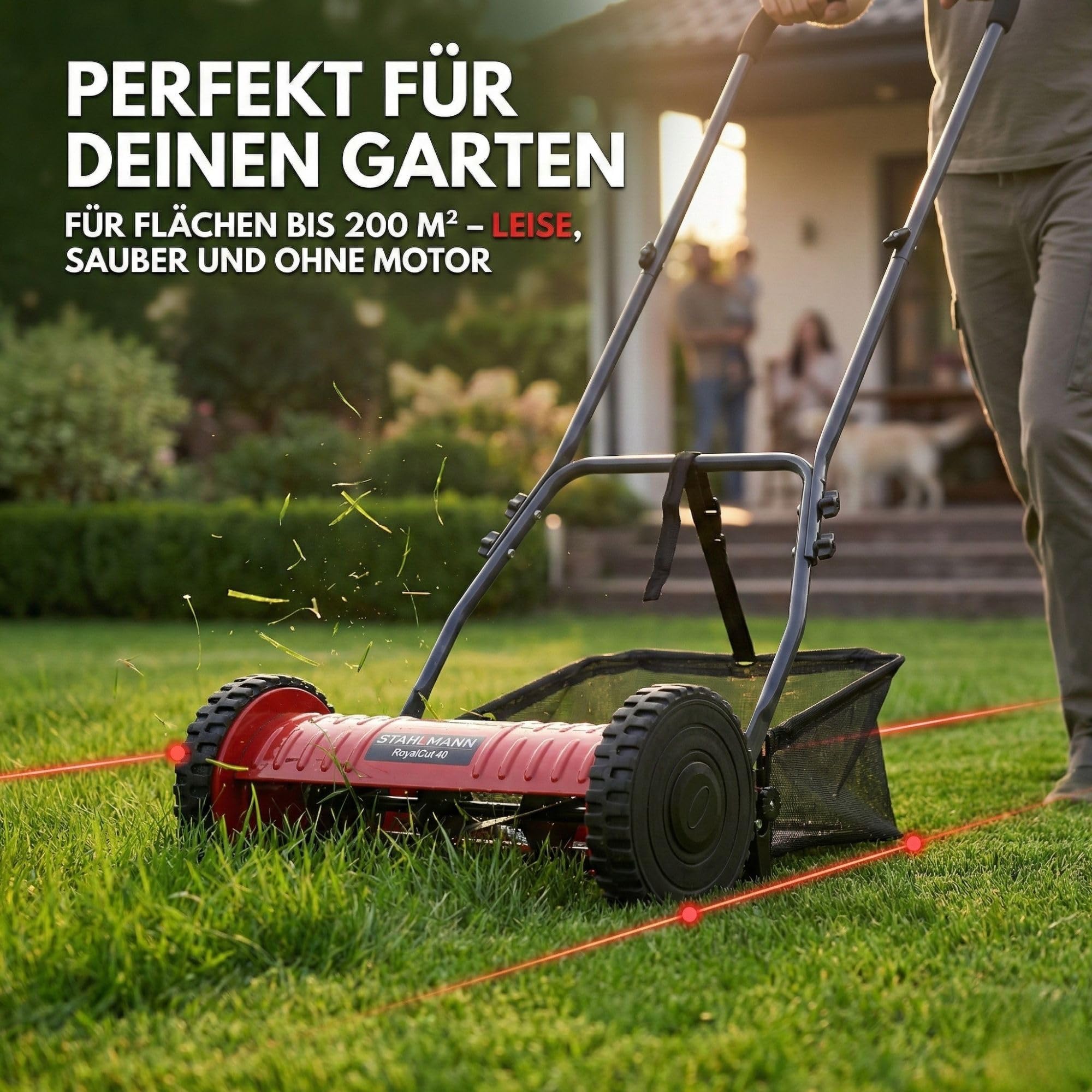 STAHLMANN Spindelmäher RoyalCut – Rasenmäher mit 40 cm Schnittbreite, 32 Liter Fangkorb, 4-stufige Schnitthöheneinstellung – Handrasenmäher manuell - leise und umweltfreundlich