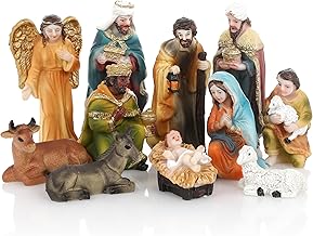 Nordstern Christmas Nativity Scene with 11 Nativity Figures - Classic Design Details with Holy Family, Three Kings, Angels and Shepherd