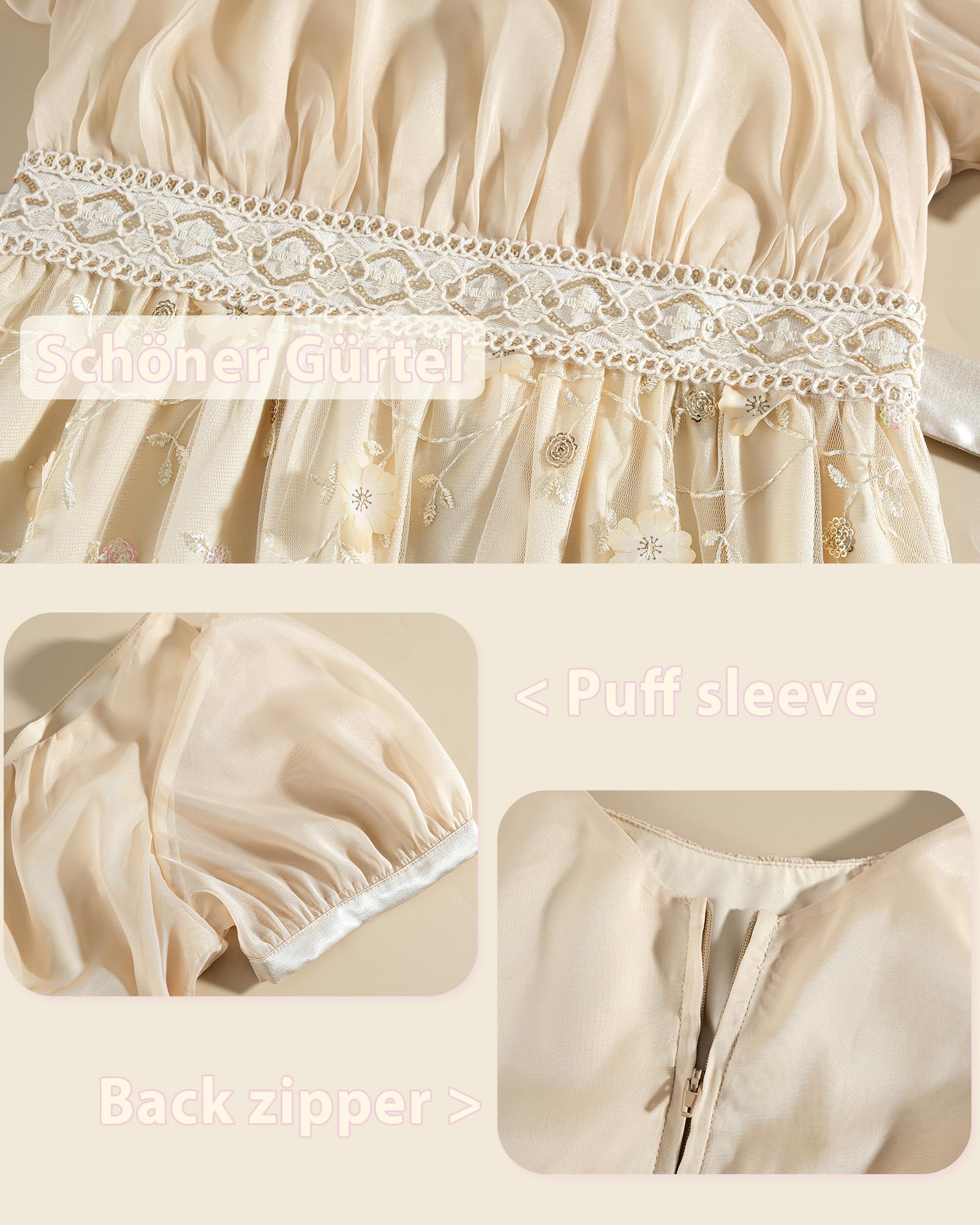 Regency Vestido de mujer maxi de estilo imperio con encaje y mangas abullonadas, vestido de noche vintage con guantes, elegante para bodas o fiestas