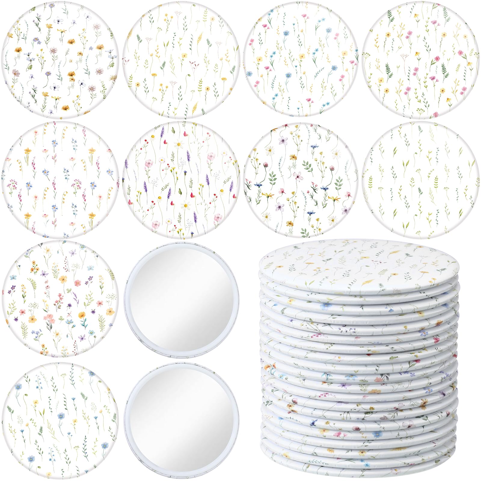 Briwooody 20 Pcs Wildflower Compact Mirrors Bulk for Women 2.75 in Round Makeup Mirror Party Favors Gifts for Women Friend Mother Birthday Bridal Shower Tea Party Decor-image-3