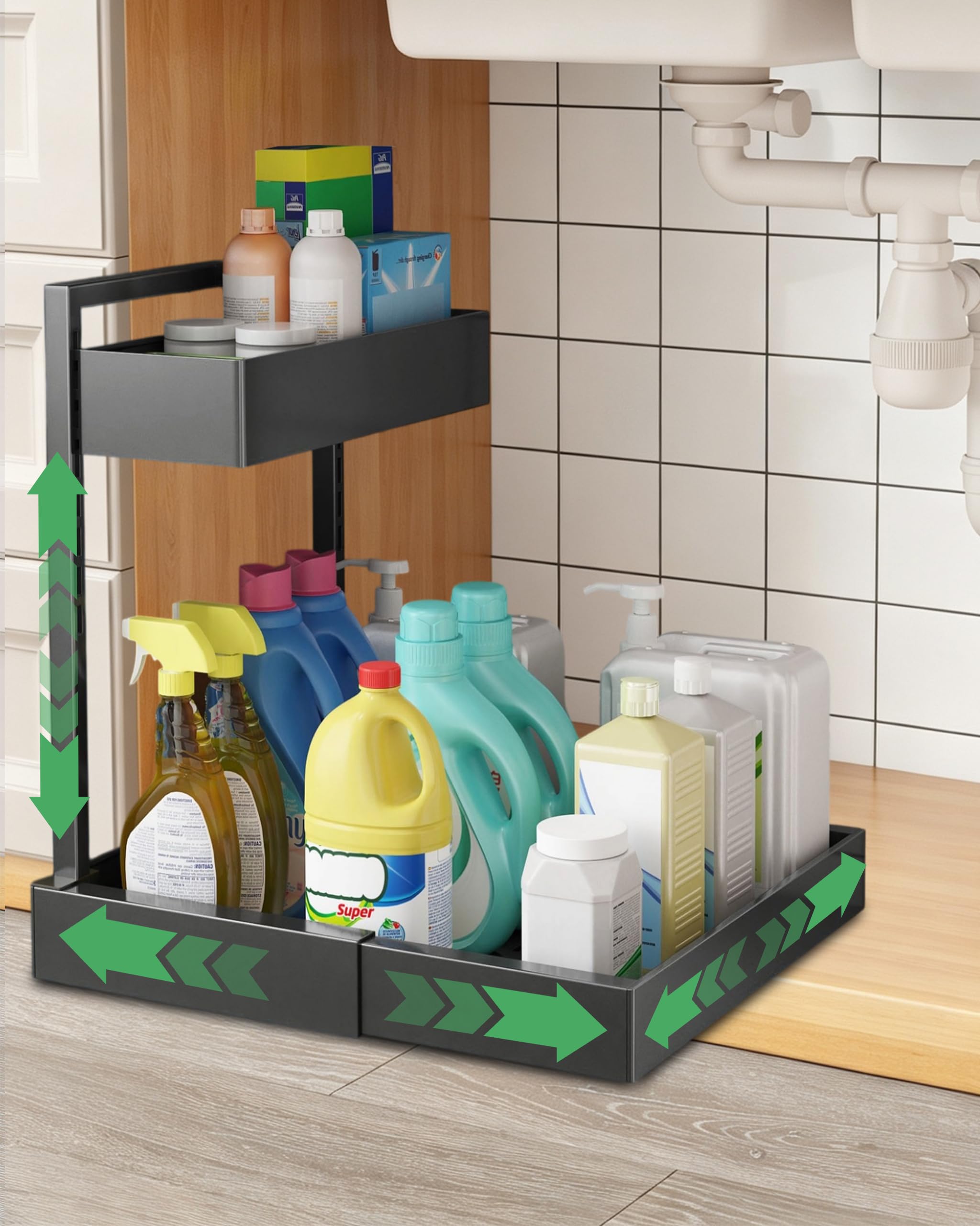 UMDONX Expandable Pull out Under Sink Storage Organiser Metal 2 Tier — image 1