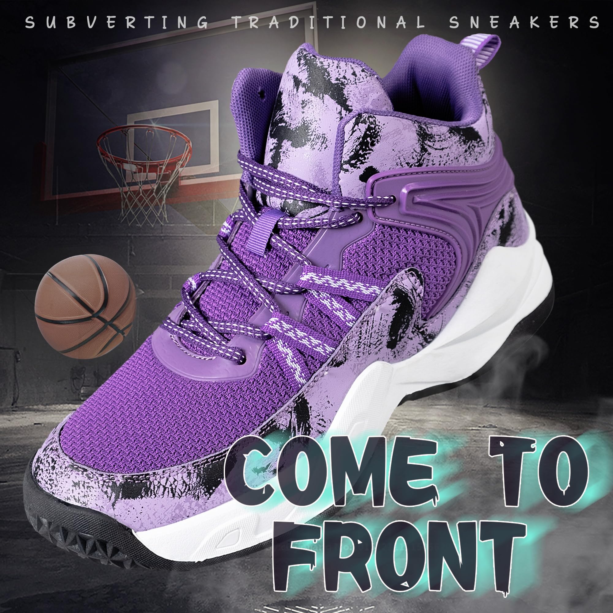 CJSPORX Men Women Basketball Shoes Breathable Non Slip Outdoor Fashion Sneakers Purple-8 Size 5.5