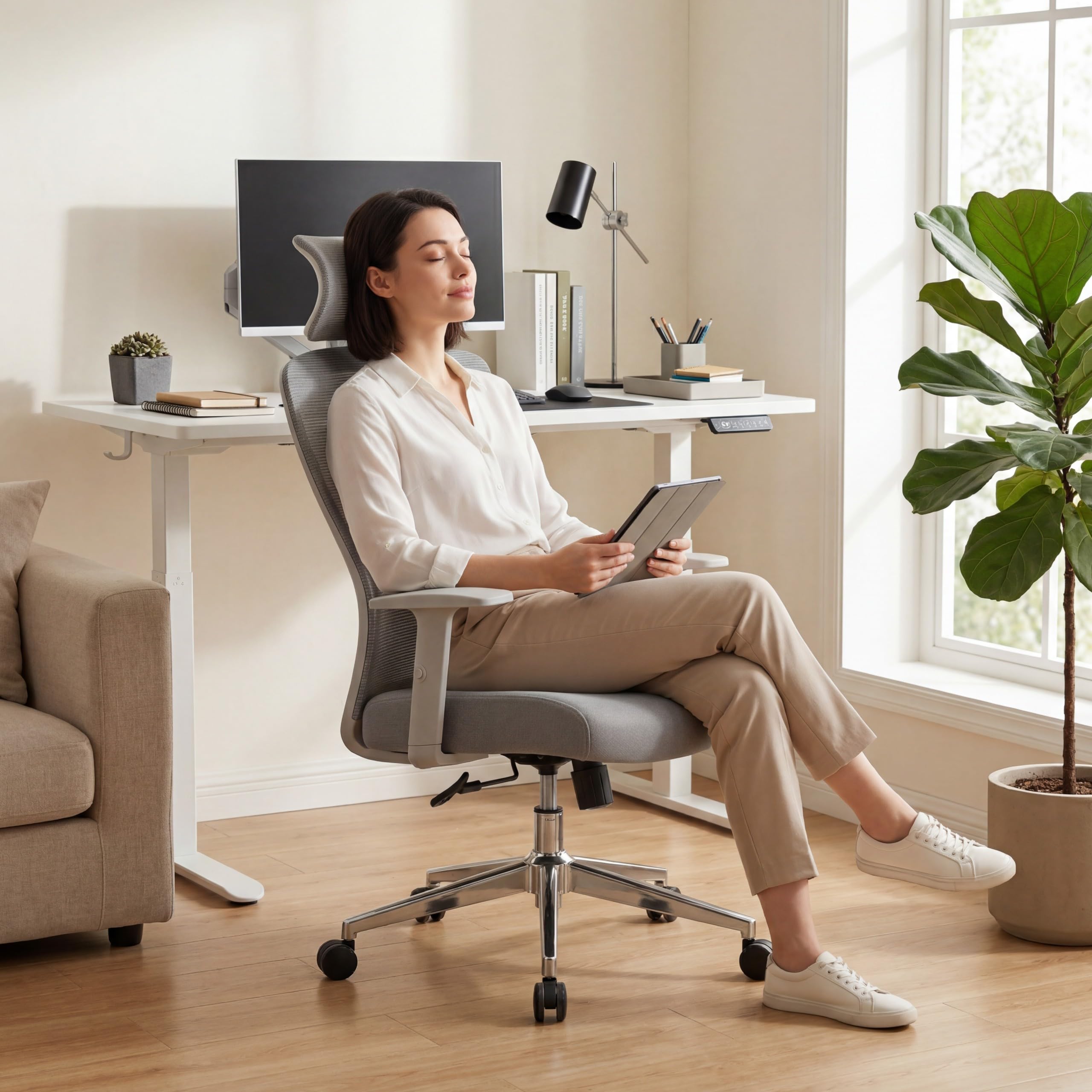 MARK ADLER Manager 2.6 ergonomiczne krzesło biurowe – krzesło biurowe – krzesło komputerowe z regulowanym podparciem lędźwiowym – krzesło obrotowe z funkcją przechylania – siatka – do 150 kg – szare
