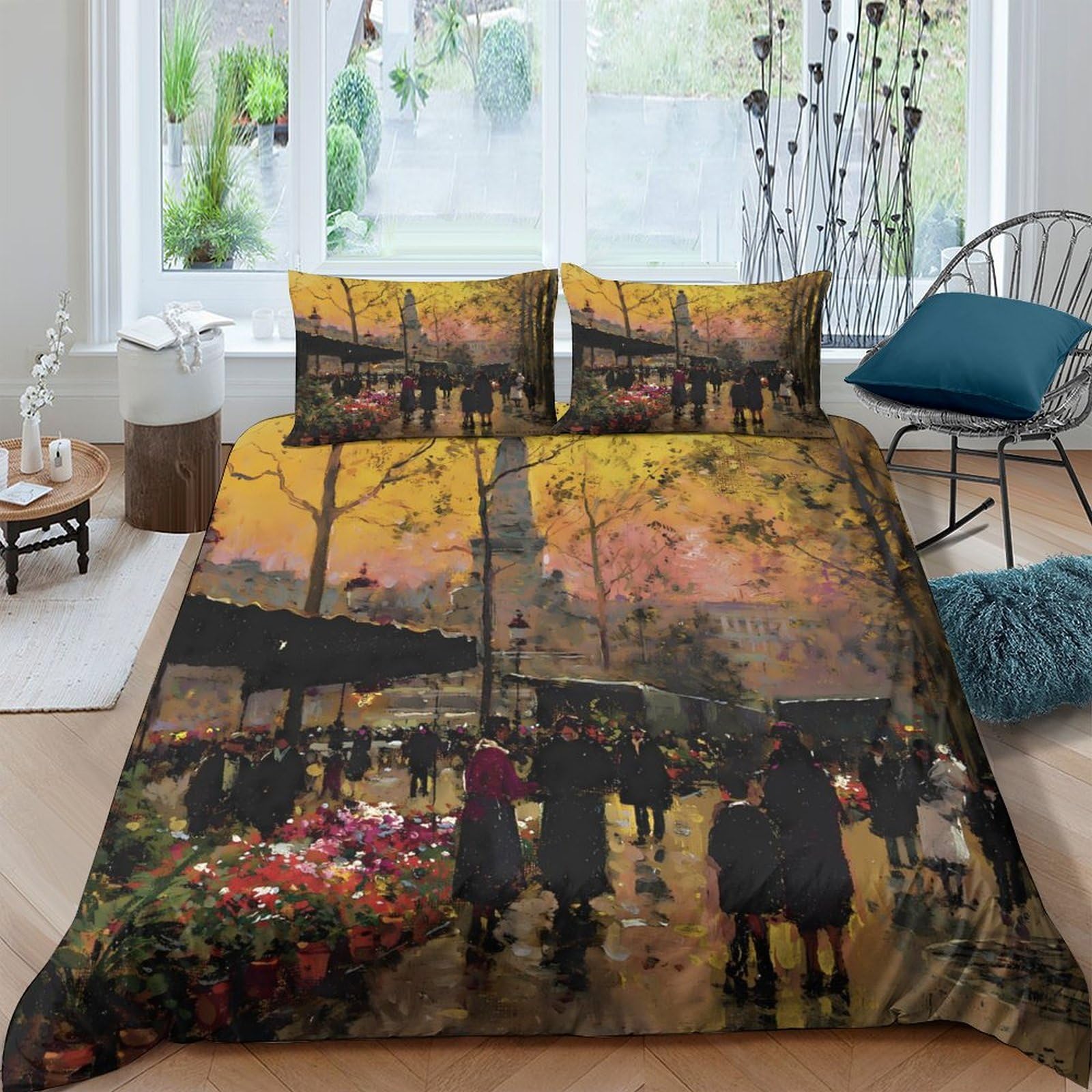 Ctjqhvkz Style-7 3D Printed Autumn Cityscape Fitted Sheet Microfiber Vintage Street Scene Mattress Cover For Bedroom Guest Room Decor Easy Care Single（135X200cm）