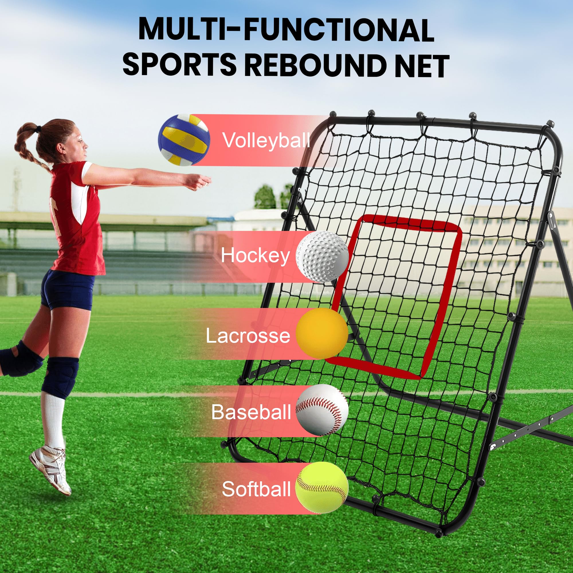 Rete di rimbalzo durevole per pallavolo All-Sport - Facile installazione per giocare da solo e di squadra