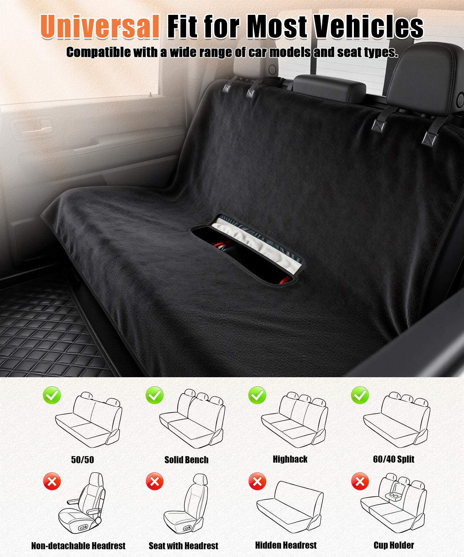 Universal Back Car Seat Cover for Pets Dog Seat Cover Hammock Heavy Duty Scratch Proof Nonslip 100% Waterproof Durable Soft Car Accessories Interior for Women and Man Cars, Trucks, SUVs, Jeep - image 6