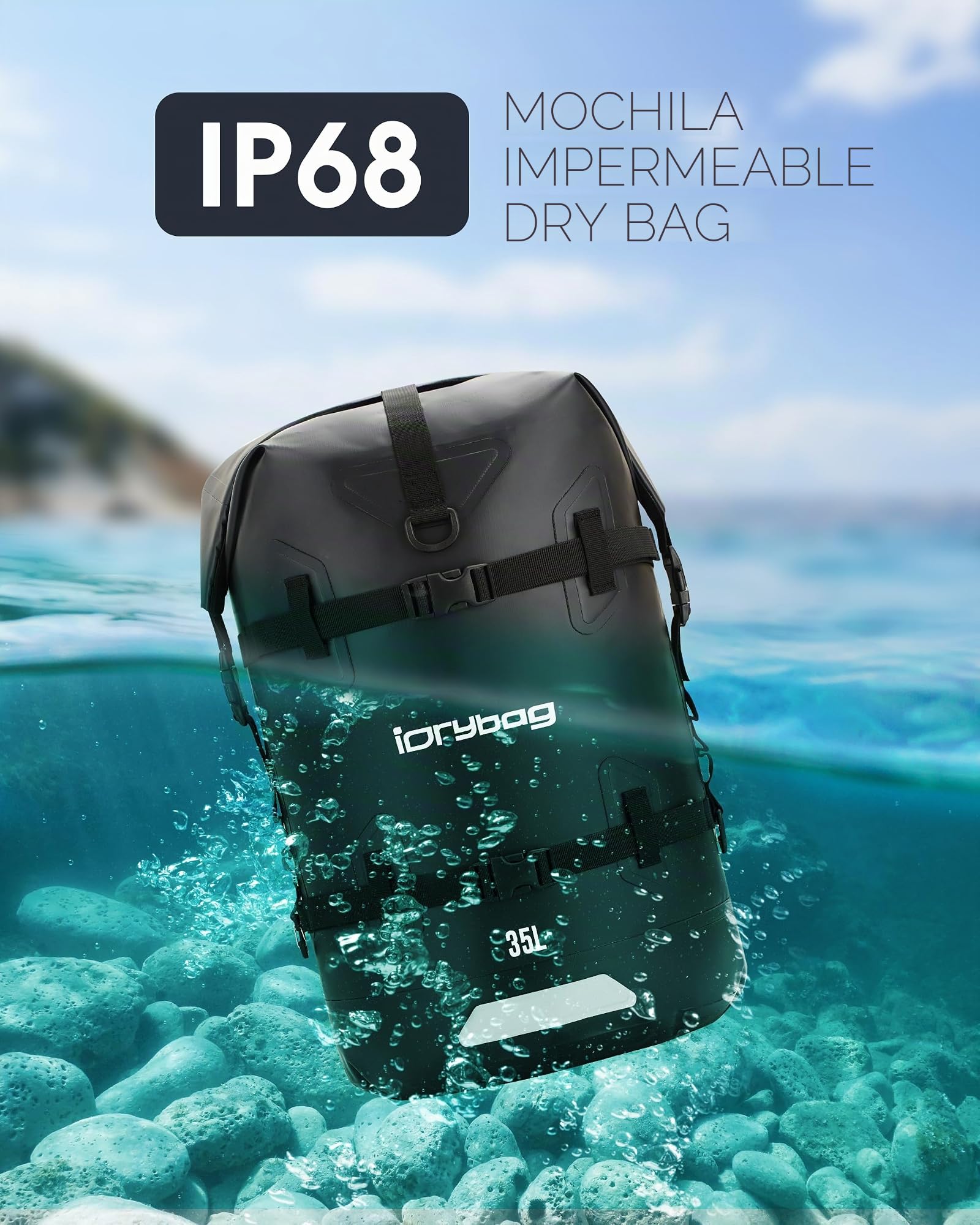 IDRYBAG Mochilas Secas Impermeables para Viaje, Bolsas Secas para Kayak, Bolsas Impermeables para Navegación, Natación, Flotación, Paddle Boarding y Mochila Submersible de 35L/55L/85L