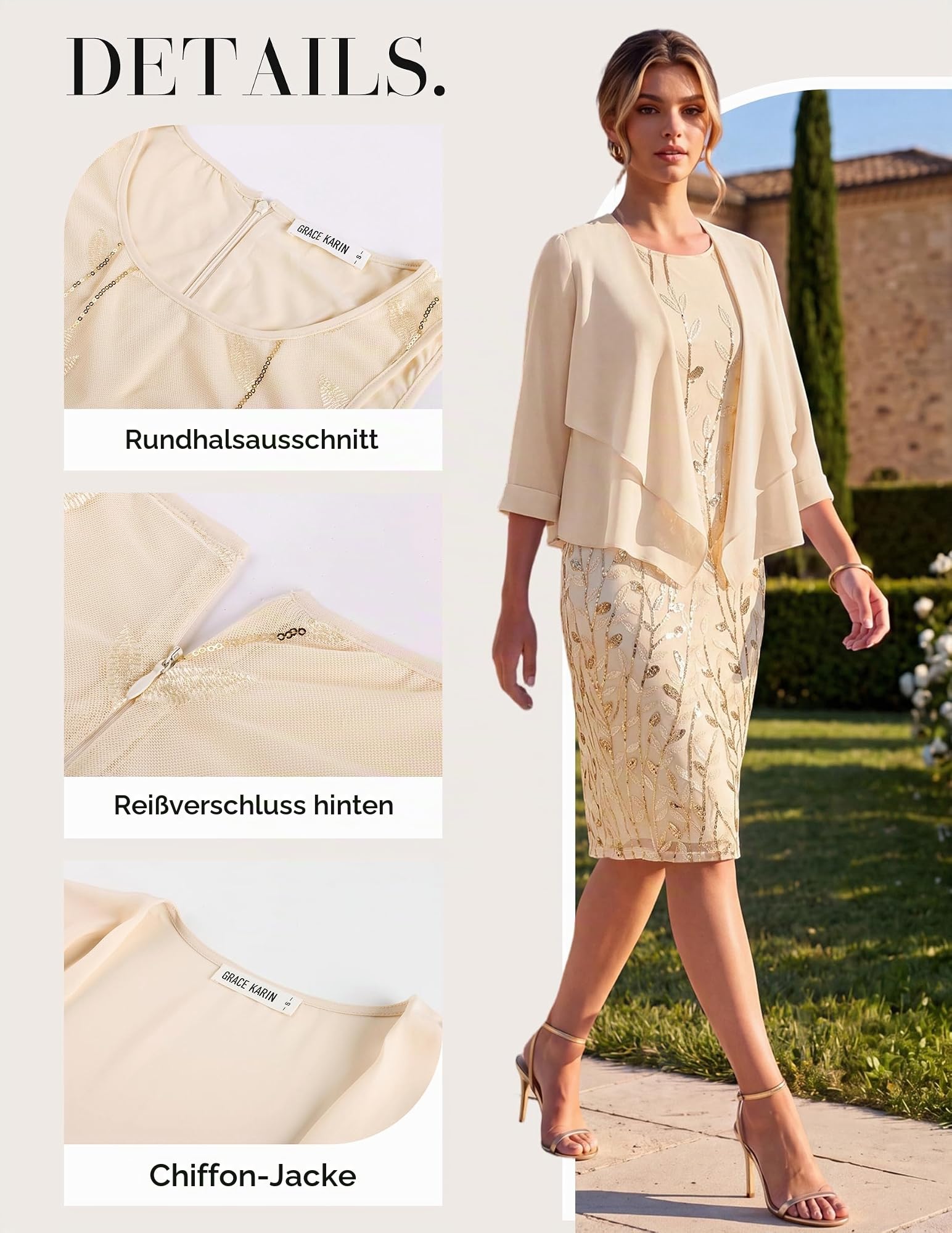 GRACE KARIN Damen 2-Teiliges Besticktes Mutter Hochzeit Kleid mit Jacke