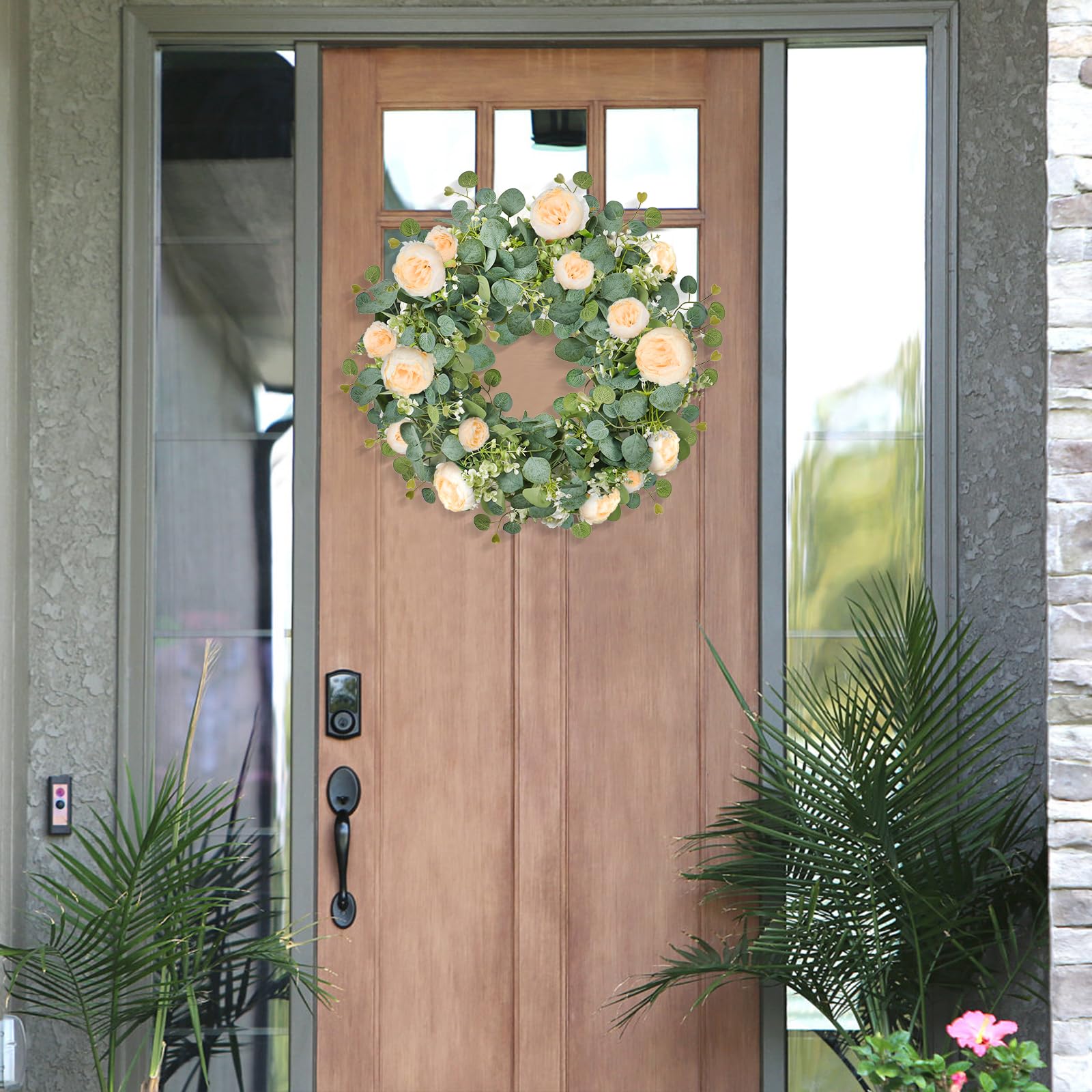 Künstliche Blumengirlanden, Eukalyptus-Girlanden mit Blumen, Rose, Pfingstrose, Blumenranke, künstliche Blumengirlande für Hochzeit, Party, Bogen, Tisch, Wand, Hintergrund, Dekoration
