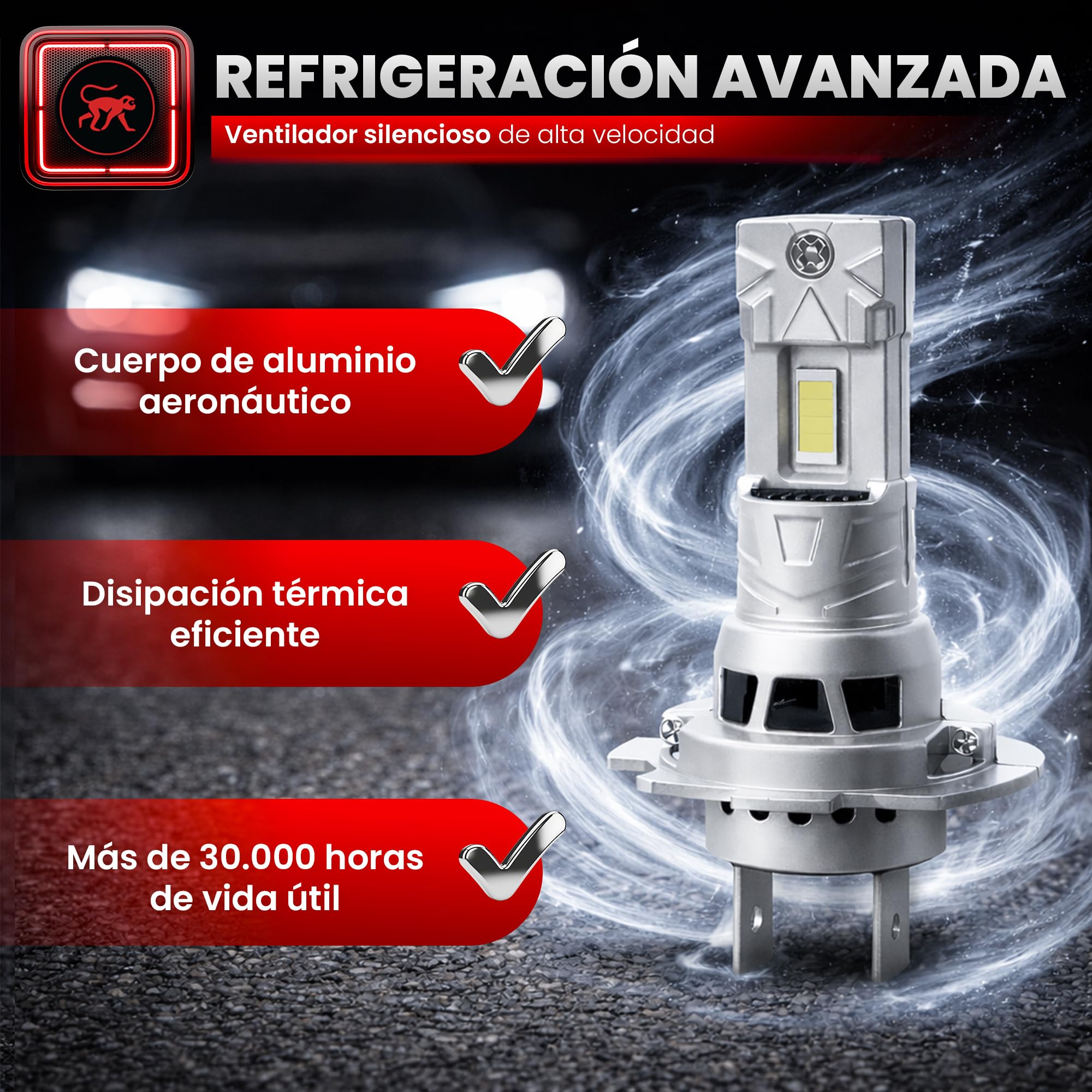 BOMBILLAS LED H7 40000LM 6500K Blanco Frío, Luces Coche y Moto, X20 Más Brillante, Ventilador 20000RPM, IP68 Impermeable, Plug & Play, Reemplazo Halógena, Pack 2 PCS