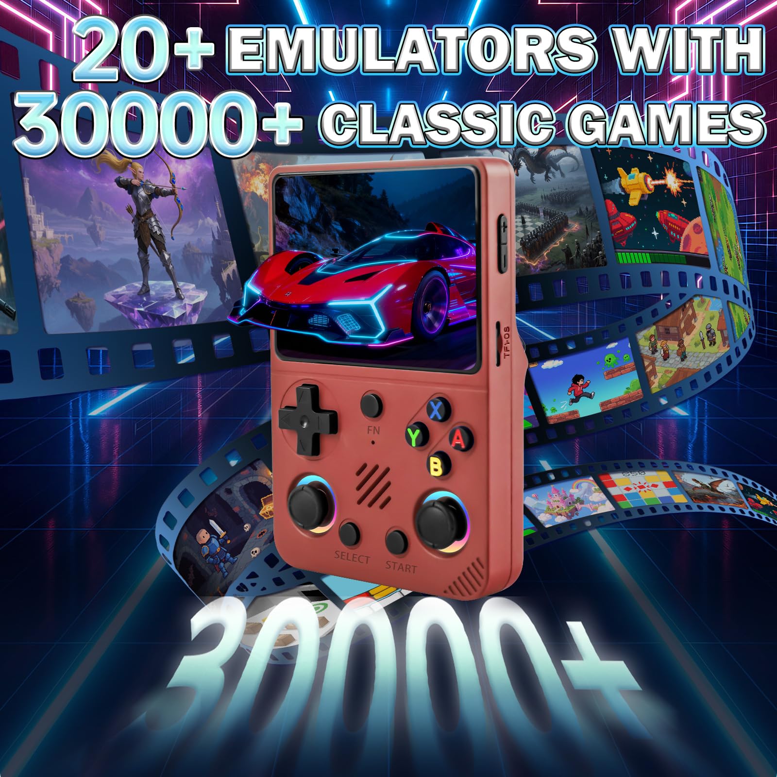 Forlarme RG36PRO Retro Video Game Console-Support 30000+ Classic Games,3.5"IPS Screen,Open Source System,64G TF card,3000mAh Battery,Portable Console for Teen or Partner - Gift for Christmas - Red