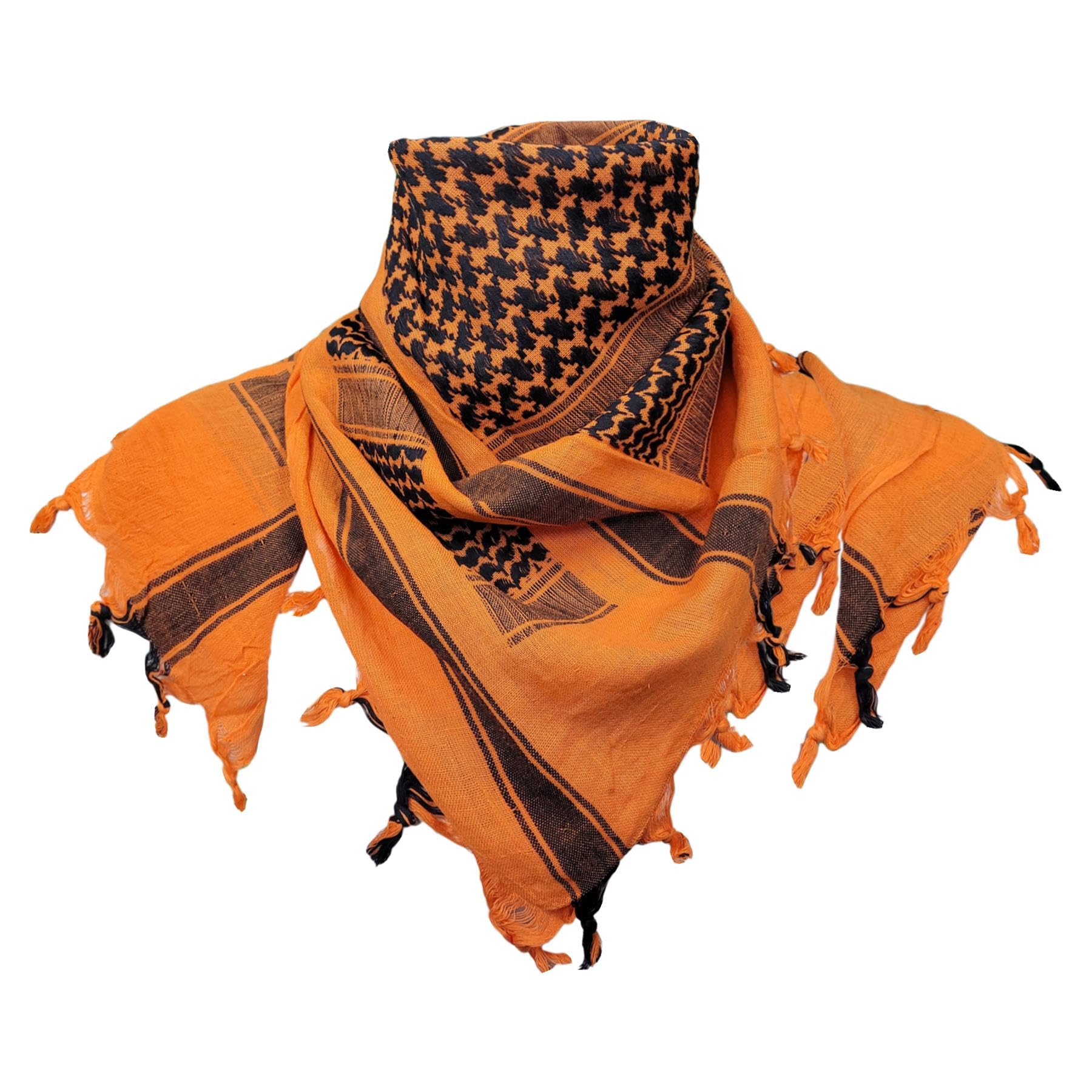 VINTIKA Army Scarf Military Tactical Shemagh Scarves – 100% Cotton Desert Keffiyeh Wrap - Black on Orange