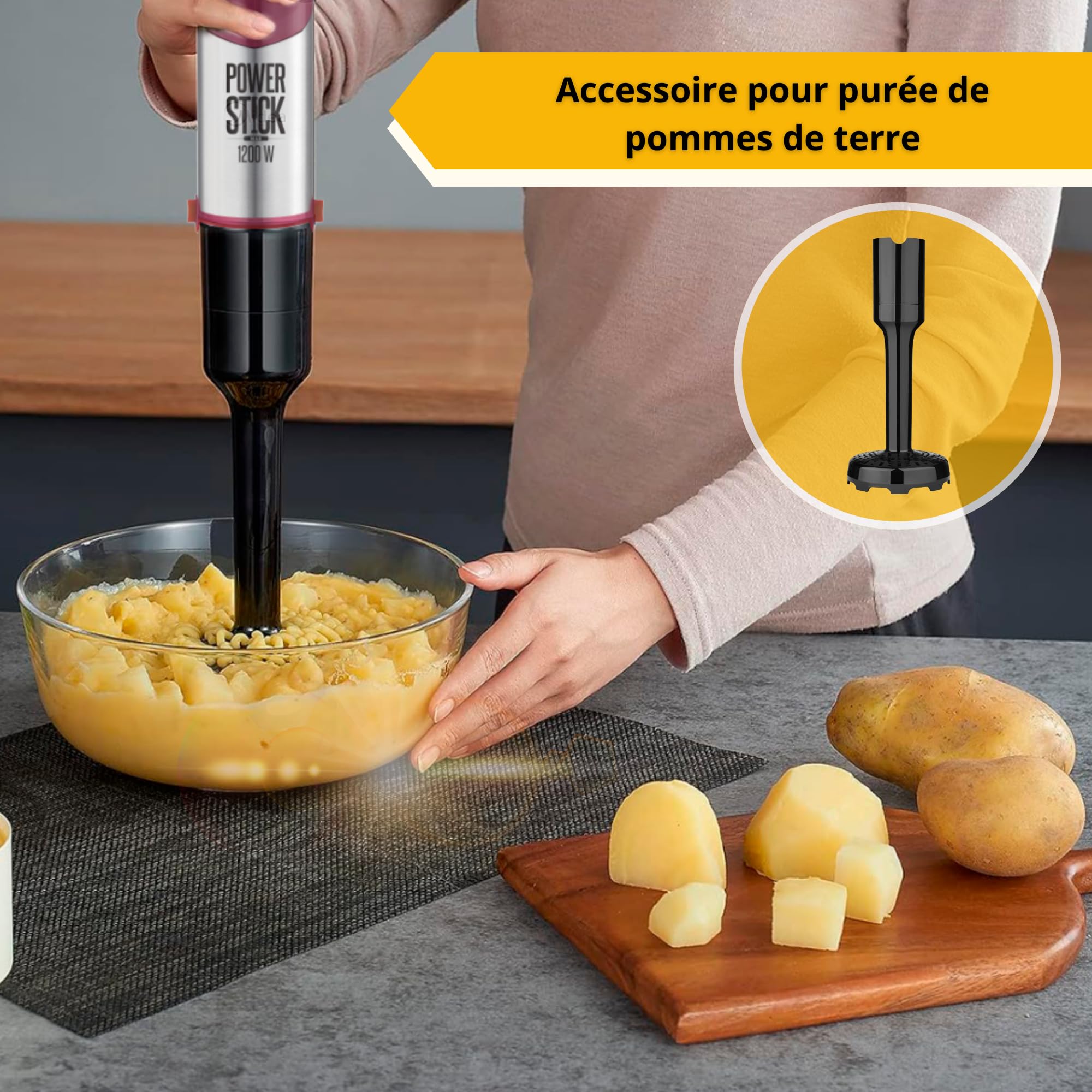 Mixeur Plongeant Batteur à Main et Robot Multifonctions Hachoir Electrique Mixer Plongeur Smoothies Soupe Hand Blender 5 en1 avec tiges et godet inclus - XsQuo