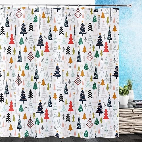 Miniatura 4 de Get Orange Cortina de ducha con diseño de árbol de Navidad, diseño de acuarela, árbol de Navidad, tela de poliéster, cortina de ducha de baño, 72 x