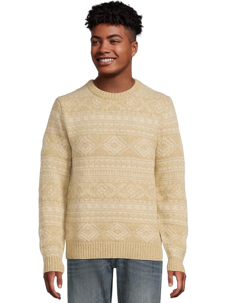 Beige L.L.Bean Classic Ragg Wool Crew Sweater Fair Isle