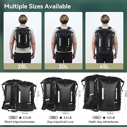 Miniatura 5 de MARCHWAY Mochila impermeable con parte superior enrollable, bolsa seca flotante de 20L/30L/45L con respaldo acolchado ergonómico para senderismo