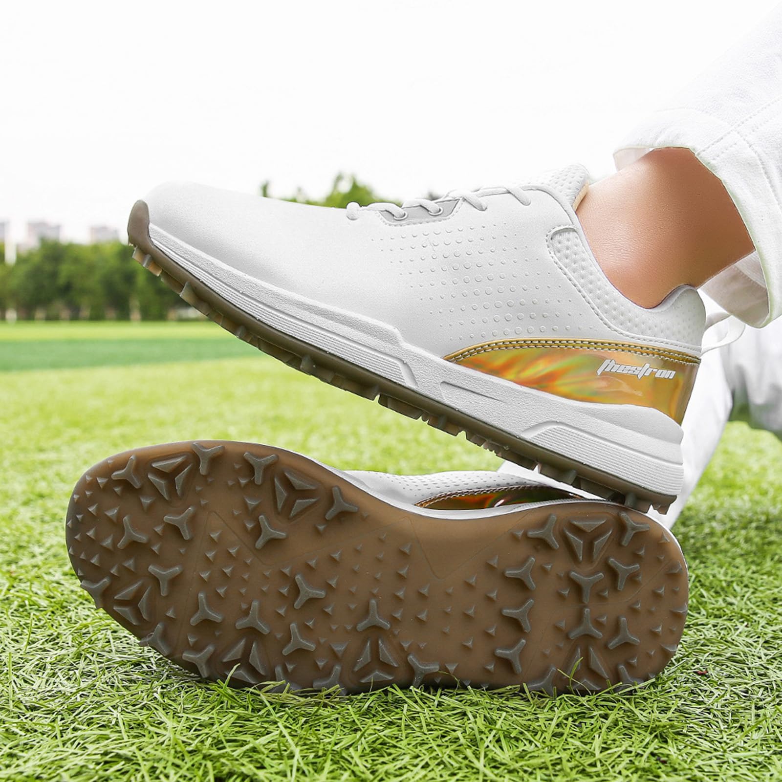 Zapato de Golf Impermeable sin Clavos Hombre Transpirables Ajuste Relajado Zapatos de Golf Cuero Profesionales