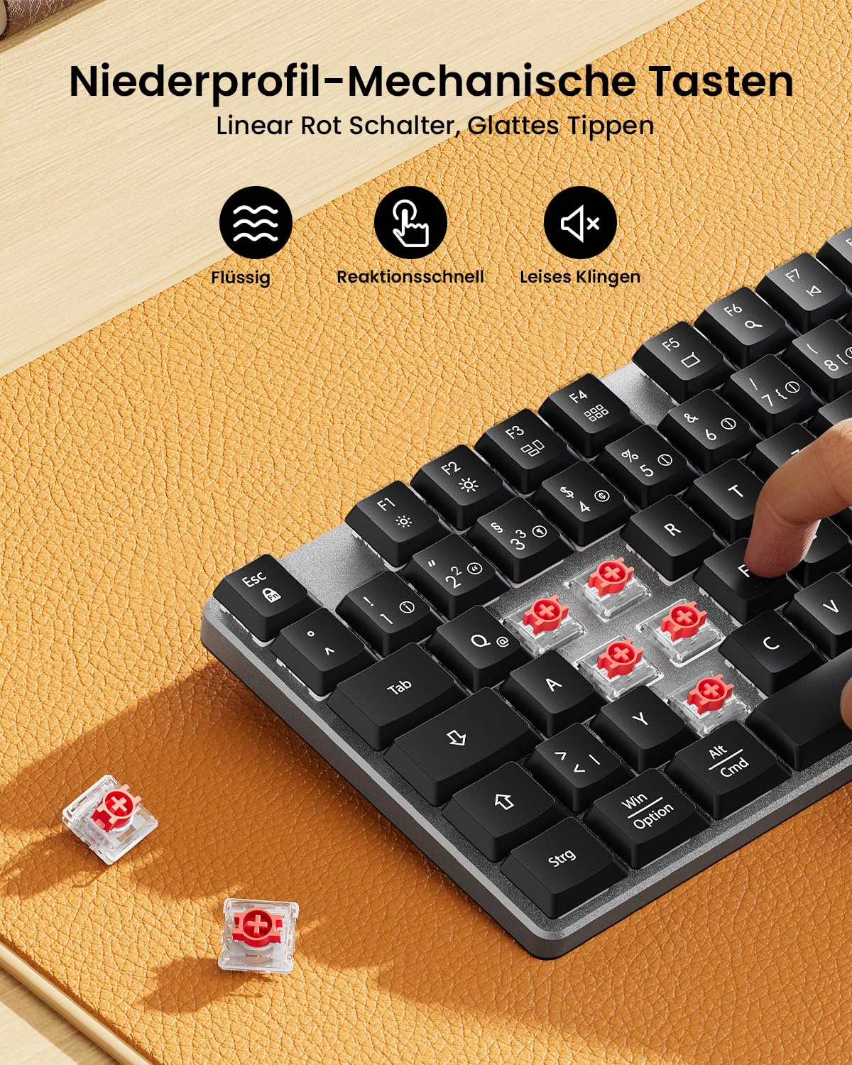 ProtoArc Mechanische Tastatur Maus Set Kabellos, KM310 Full-Size Wiederaufladbare Funktastatur Maus, 2,4 G+Dual Bluetooth, Rotem Schalter, Multi-Gerät, QWERTZ Layout, für Windows/Mac - Space Grau