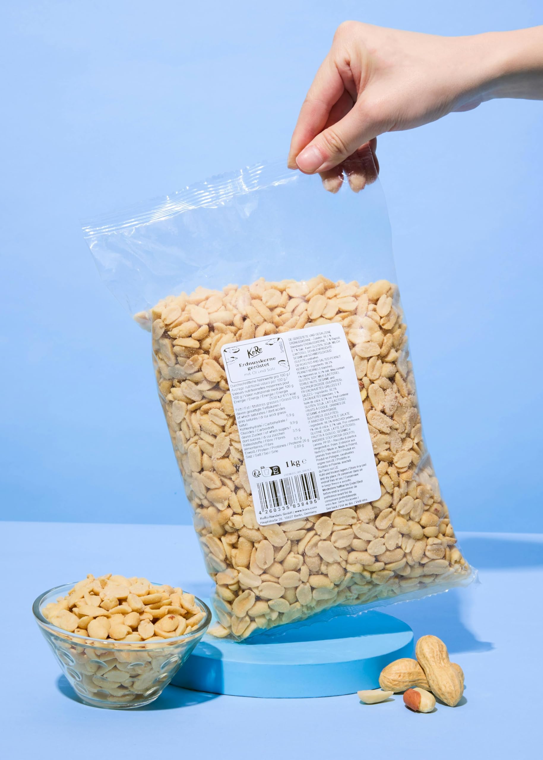 KoRo - Arachidi tostati e salati 1 kg - per aperitivi e snack - tostate e salate - maxi formato