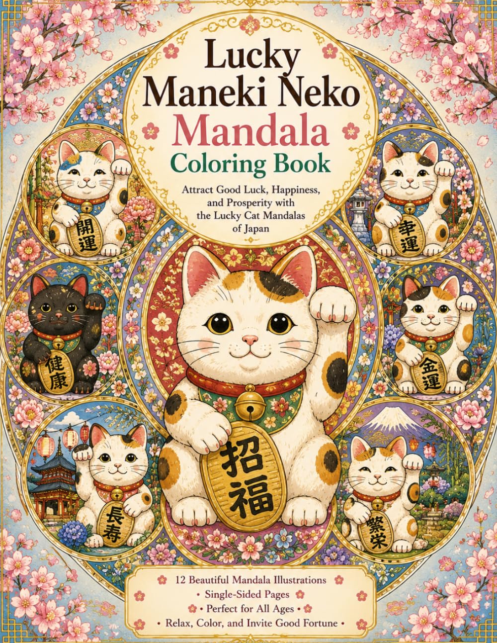 Lucky Maneki Neko Mandala: Maneki Neko Mandala Coloring Book