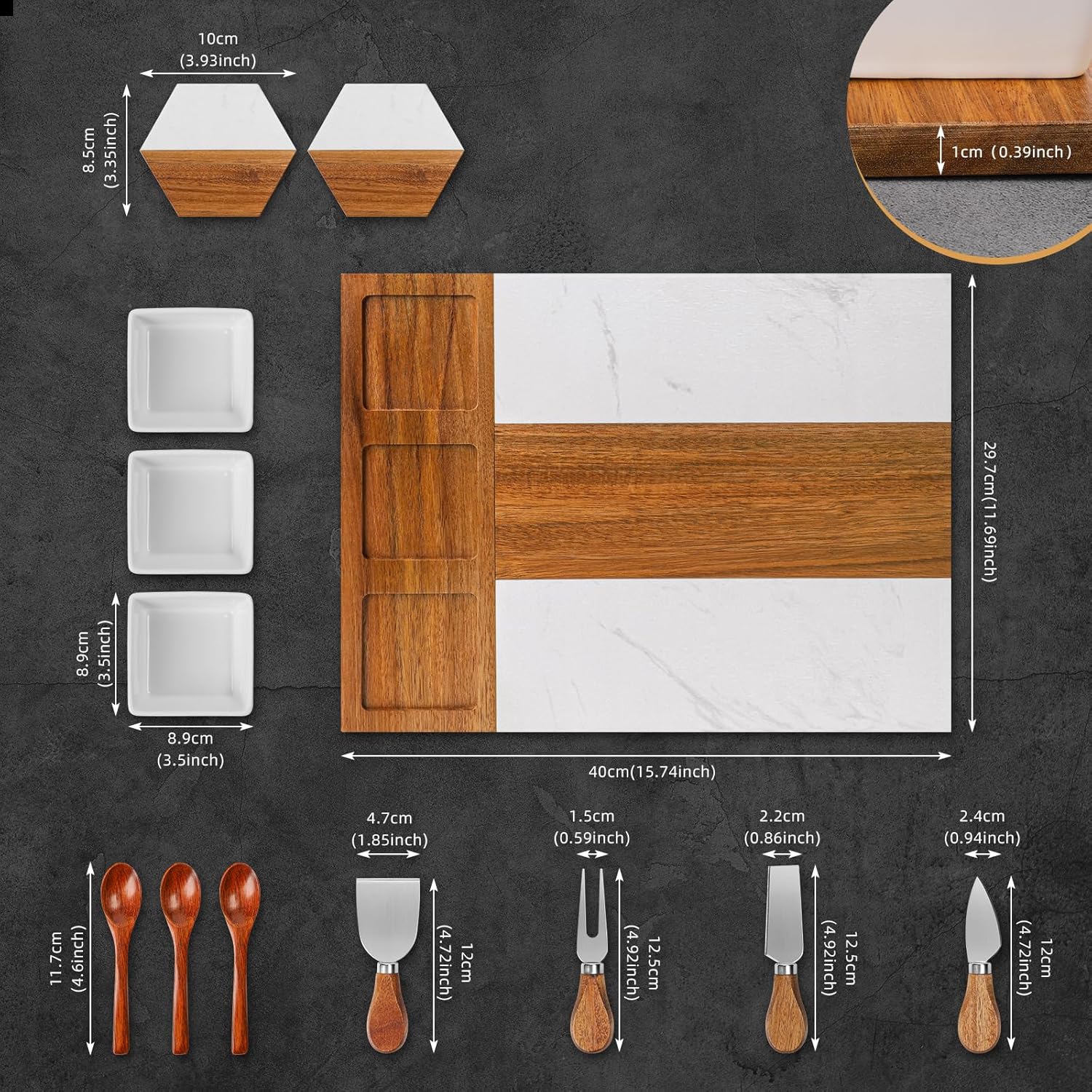 Charcuterie Board Set - Large Marble Cheese Board – Perfect Wood Charcuterie Boards Accessories Housewarming Gifts for New Home, Bridal Shower, New House Gift - Image 4