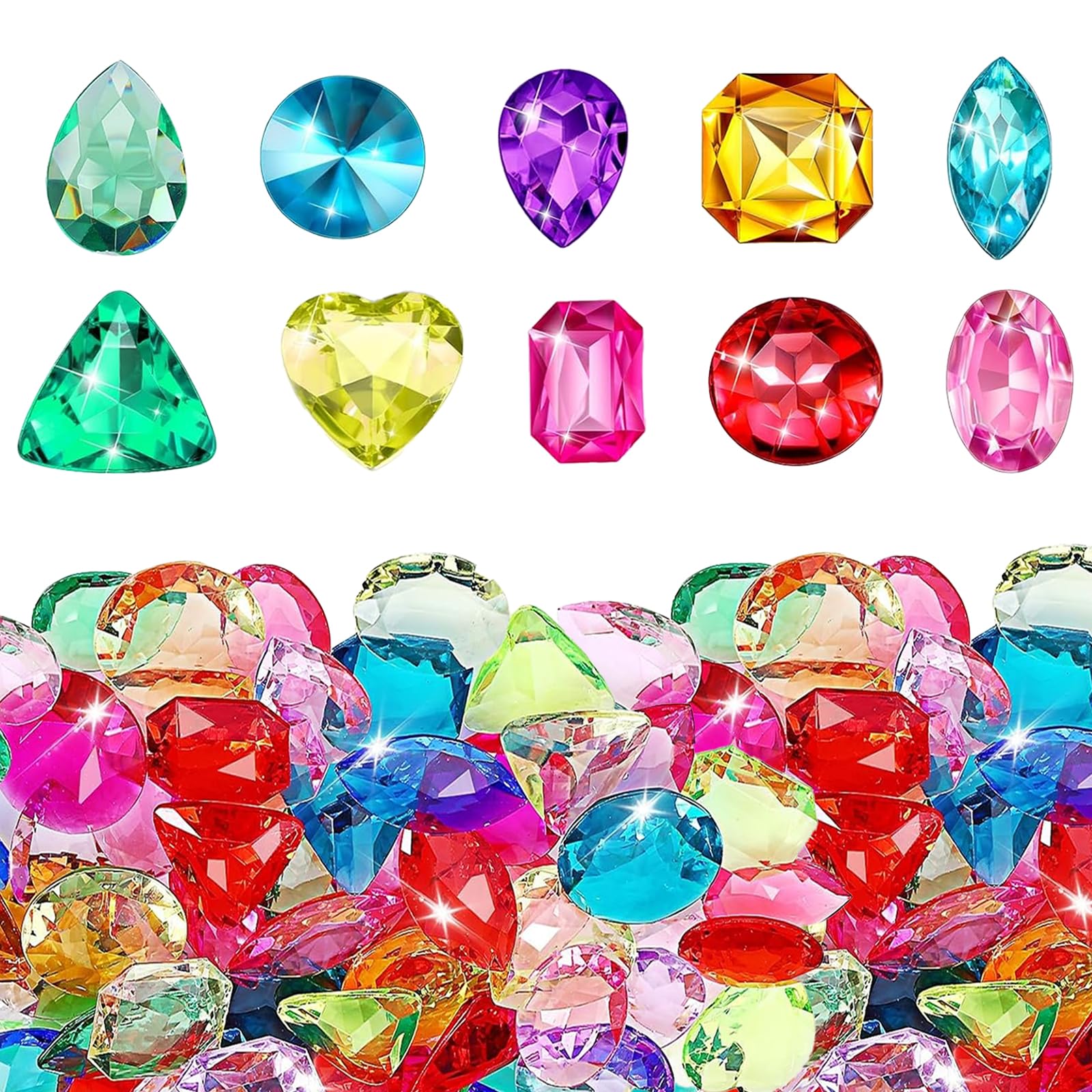 128 Pieces Gemstones for Kids Diamonds Crystals & Fake Jewels, Multi-Color Acrylic Diamonds, Stick On Gems