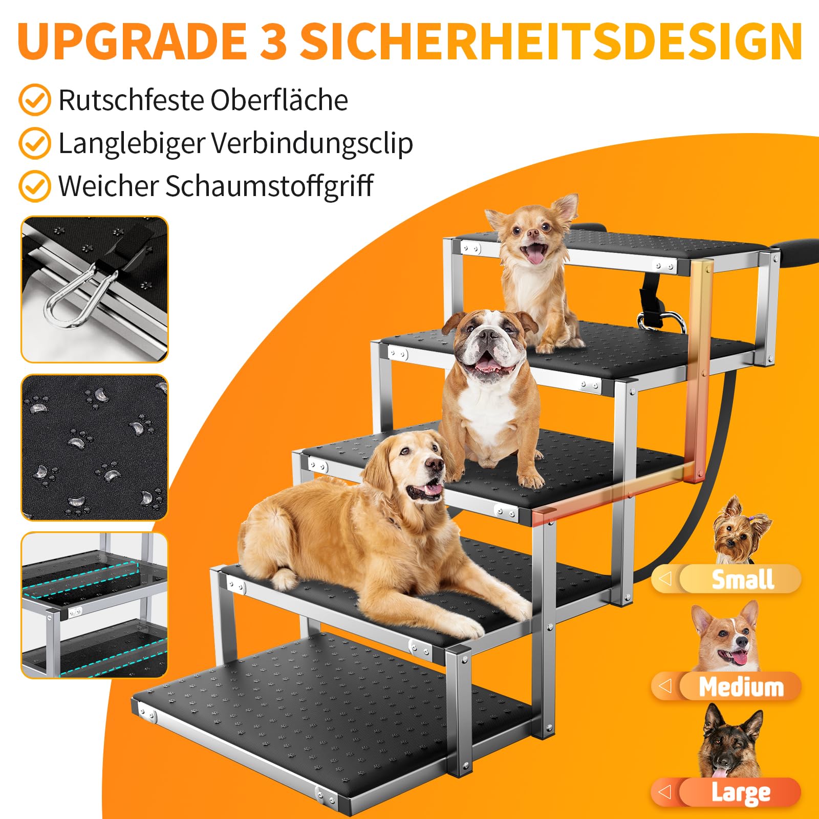 Produktbild von Gimars Extra Breite Hundetreppe Auto Bis 75KG Für Große Hunde, Hundetreppe Auto Klappbar Mit ACL, Leichtgewichtige Aluminium Hundetreppe Faltbar Für SUV, Jeep & LKWs
