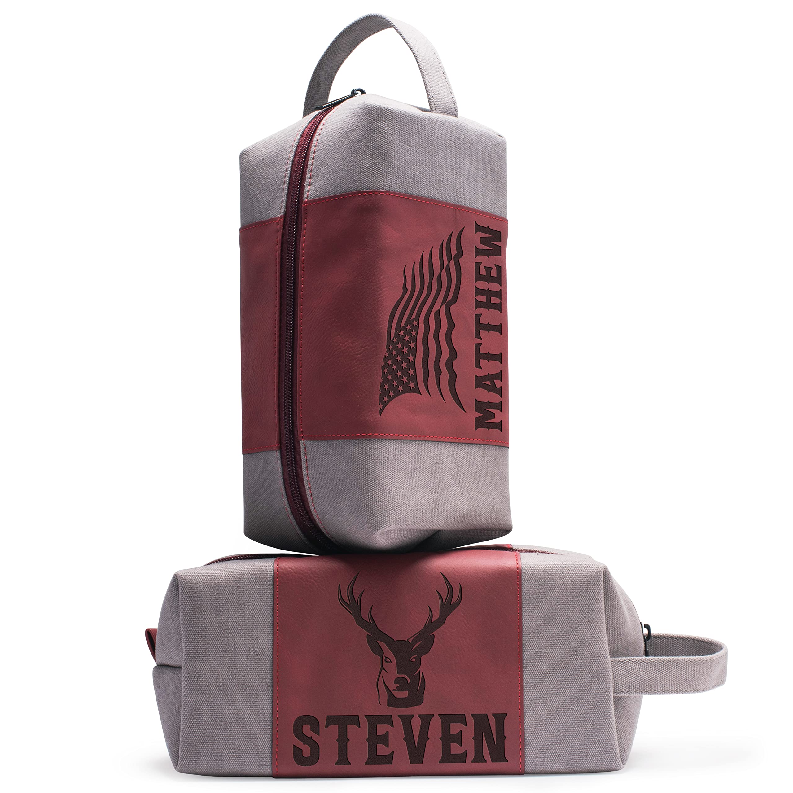 Personalized Toiletry Bag for Men | 18 Optional Icons & Name | Shaving Dopp Kit, Custom Leather Toiletry Bag, Waterproof Canvas Bathroom Toiletries