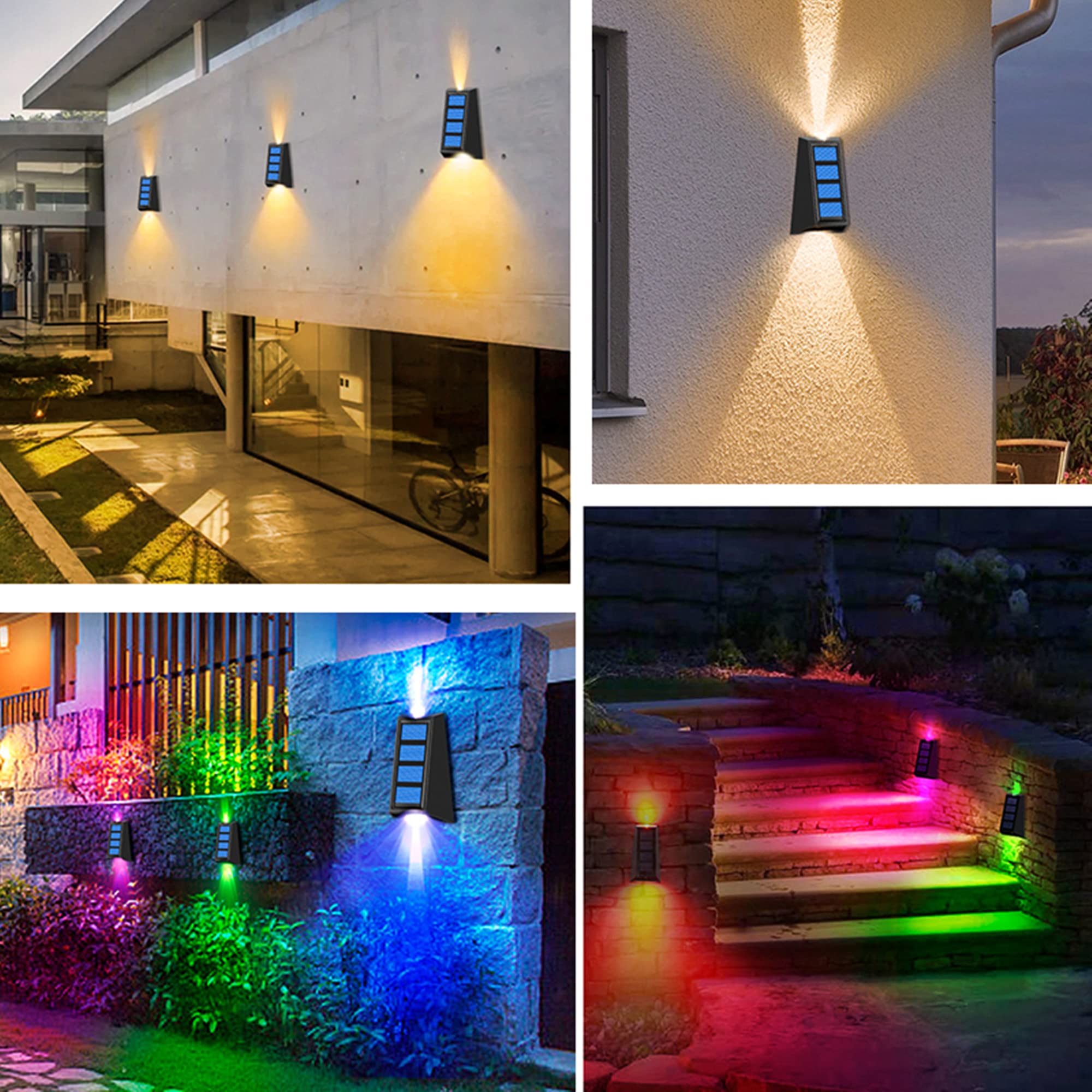 GWMWON Luces solares de jardín de decoración, iluminación cambiante de Color RGB 7, lámpara de Pared Impermeable IP65, iluminación Solar escaleras de Valla de Pasarela,6 Pack