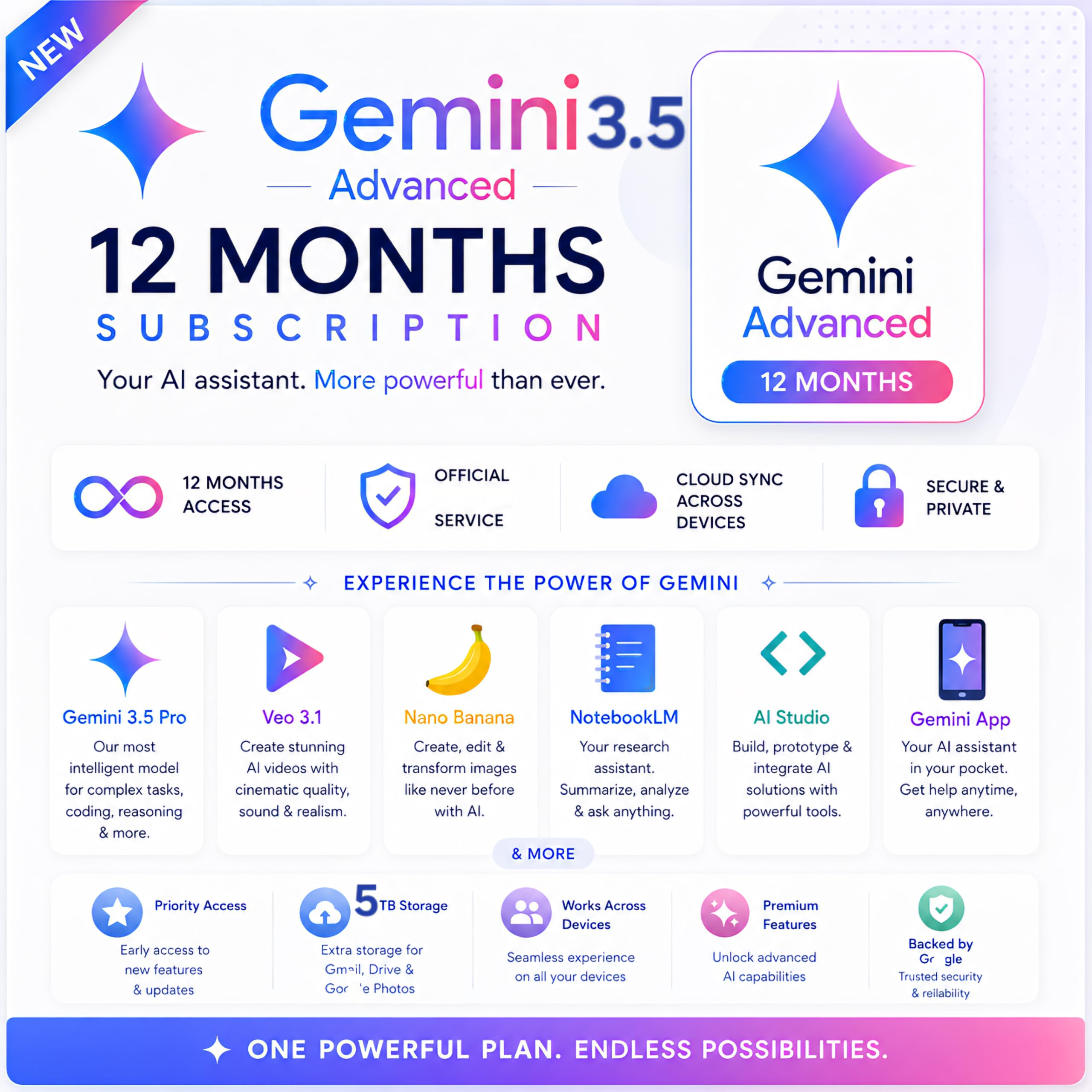 Gemini Pro Advanced 3.1 / 3.5 Pro (NEW) with 5TB | 12-Month (1 year) Subscription with Veo 3.1 Video Generator, Notebook LM, Antigravity & more | 5TB Cloud Storage | GenAI Assistant for Windows/Mac/Mobile/Tablet | Activates on your Own Account-image-18