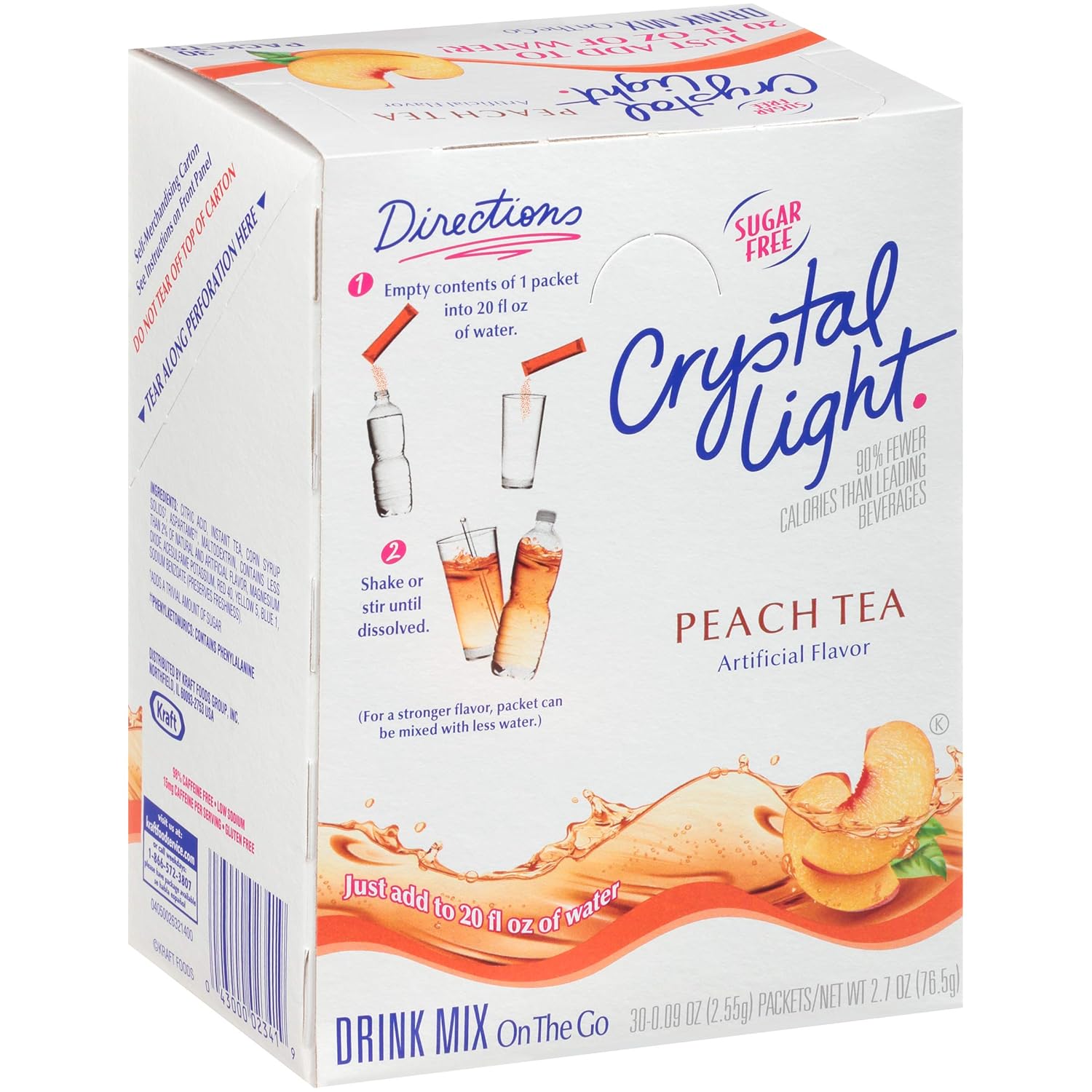 Crystal Light – Mezcla de té de melocotón sin azúcar paquete de 27 onzas On The Go paquete de 4