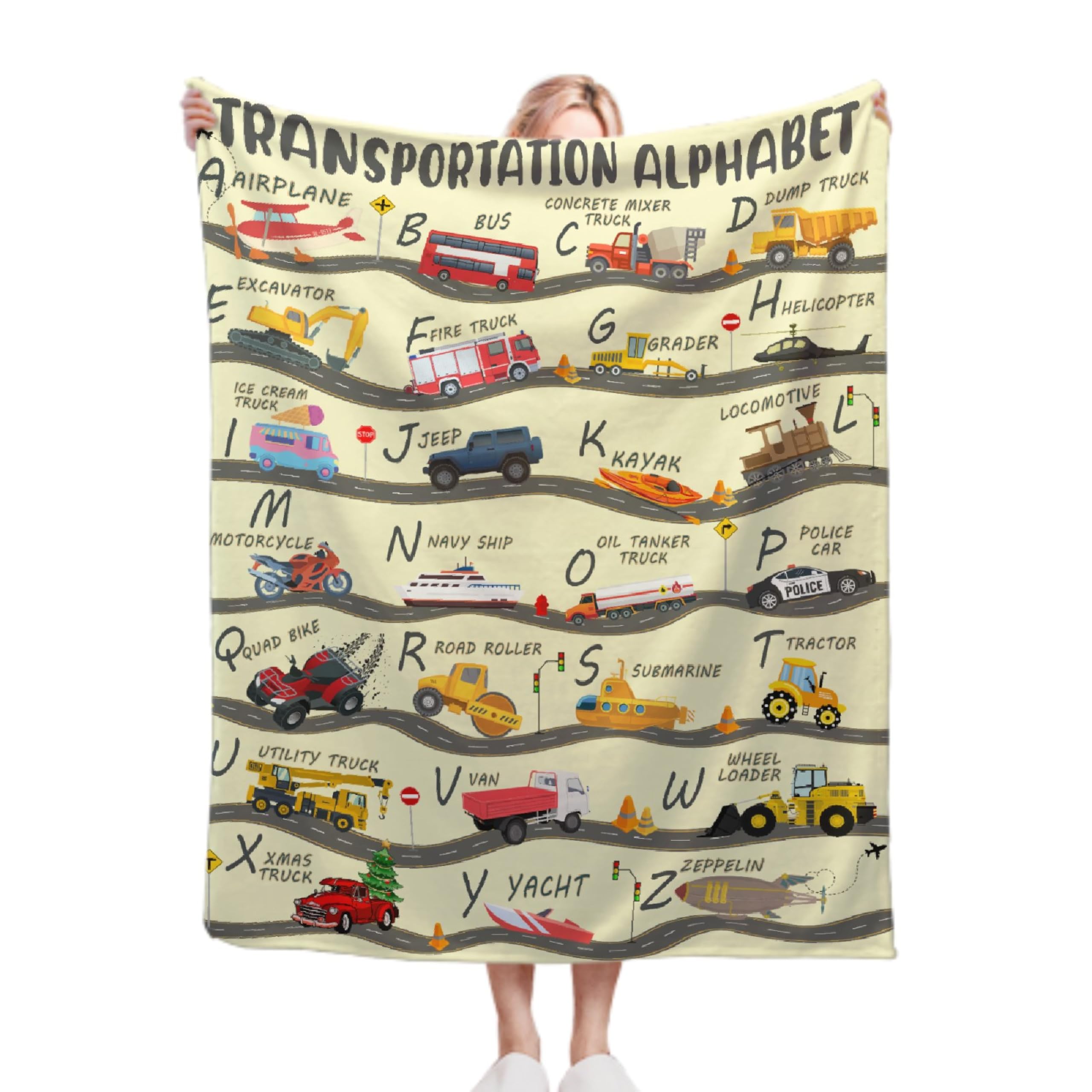 Truck Car Blanket Transport Alphabet Throw Blanket Gift for Girls Boys Kids Truck Lovers-Super Soft Flannel Blanket for Sofa Couch Camping Travel-Home