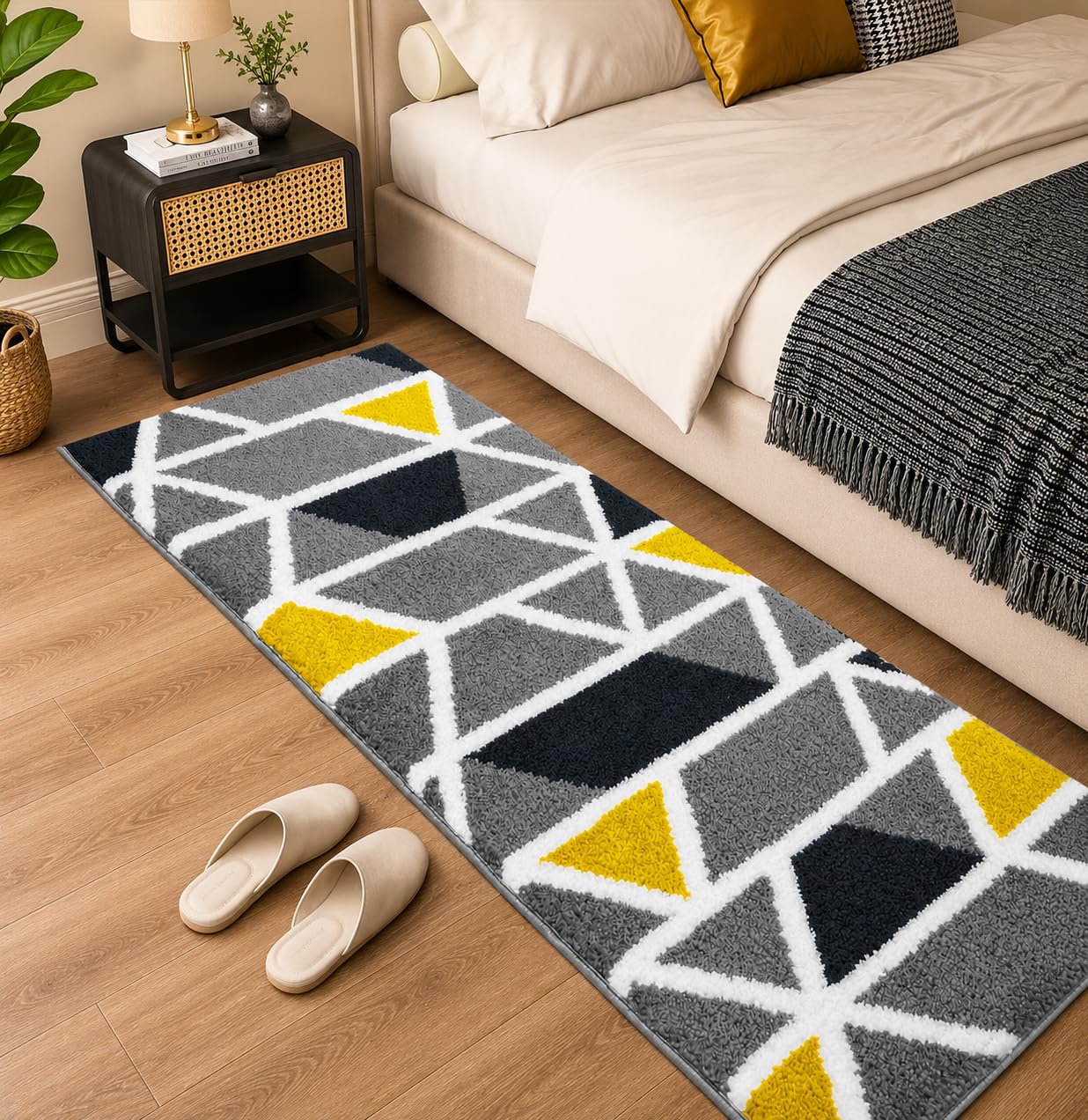 Roseate Mosaic Super Soft (50x120 cm) Microfibre 2000 GSM Anti Skid Runner for Bedroom/Carpets for Living Room/Kitchen Mats for Floor/Floor Mat/Bathroom Mat/Rug (Grey) Pack of 1