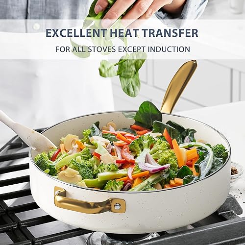 Miniatura 4 de Juego de ollas y sartenes antiadherentes, utensilios de cocina de granito + utensilios para hornear con horno holandés, sartenes, cacerola, sartén,