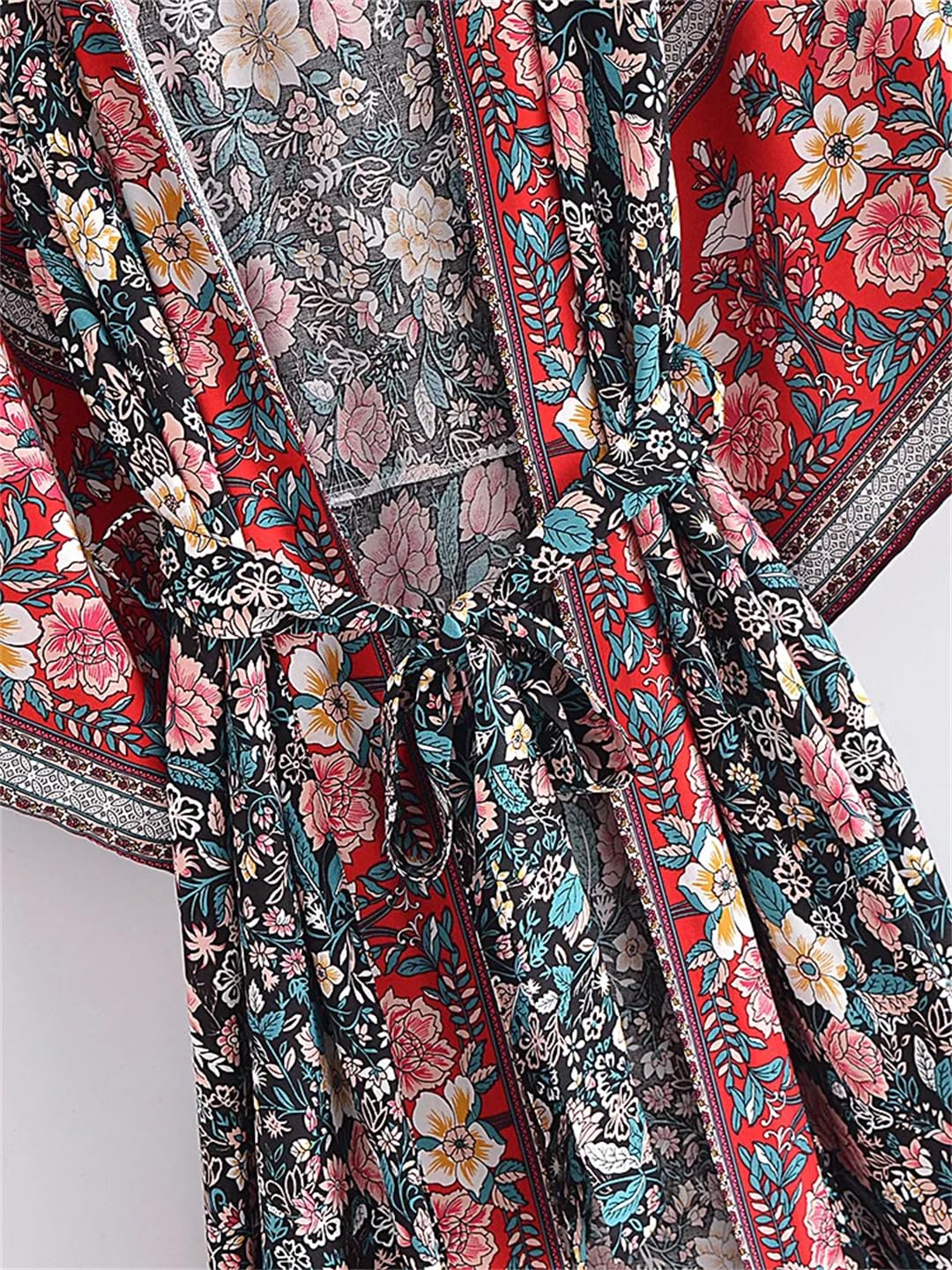 Disimlarl Kimono da donna con stampa floreale, stile bohémien, da spiaggia, con maniche a pipistrello, maxi accappatoio copricostume