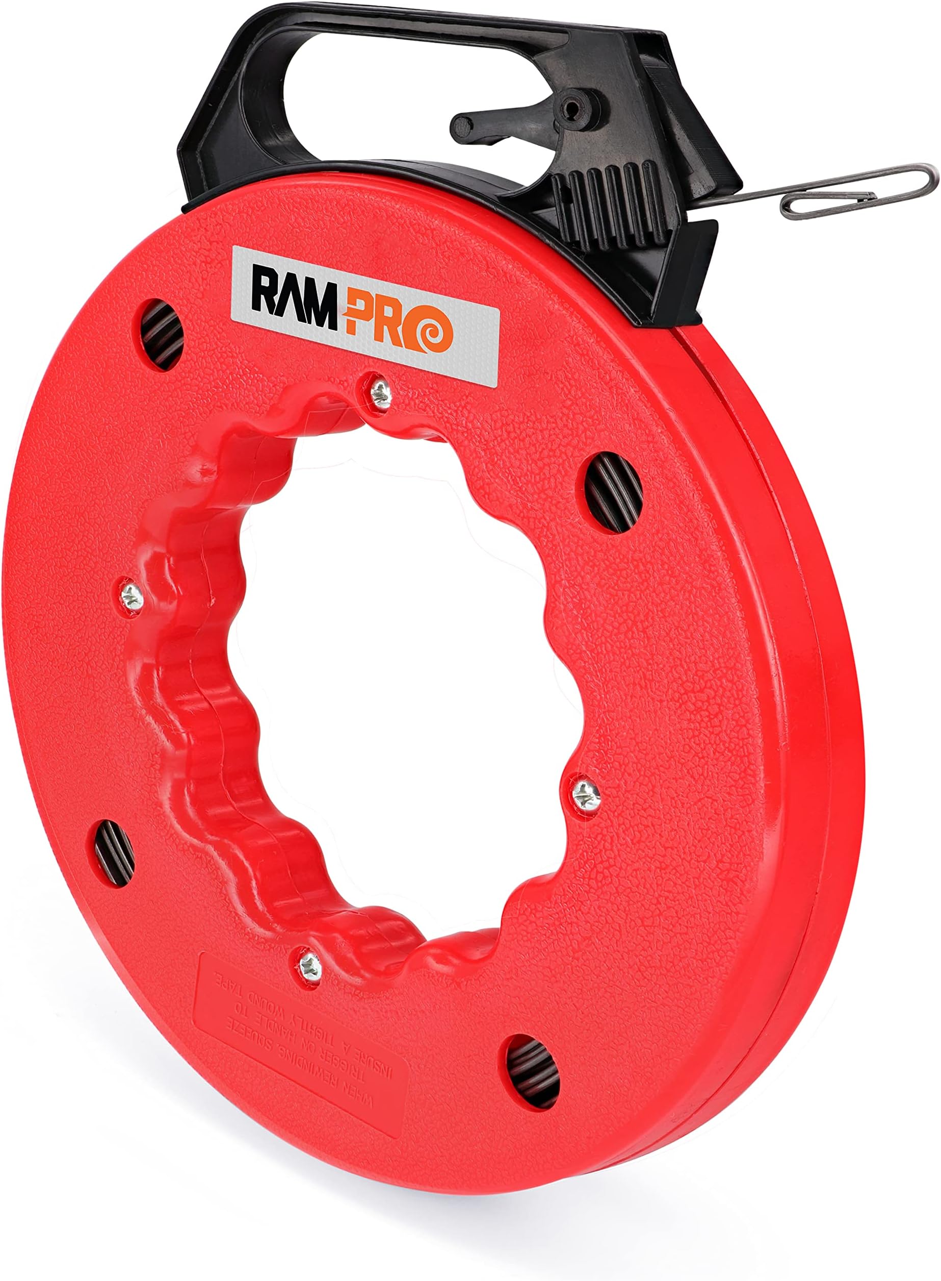 Fish Tape Wire Puller 50ft - Easy to use Cable Puller Tool with Double Loop Tip - Flexible Wire Fishing Tools for Walls and Electrical Conduit - 1/8 Steel Fish Tape Durable Housing - RamPro