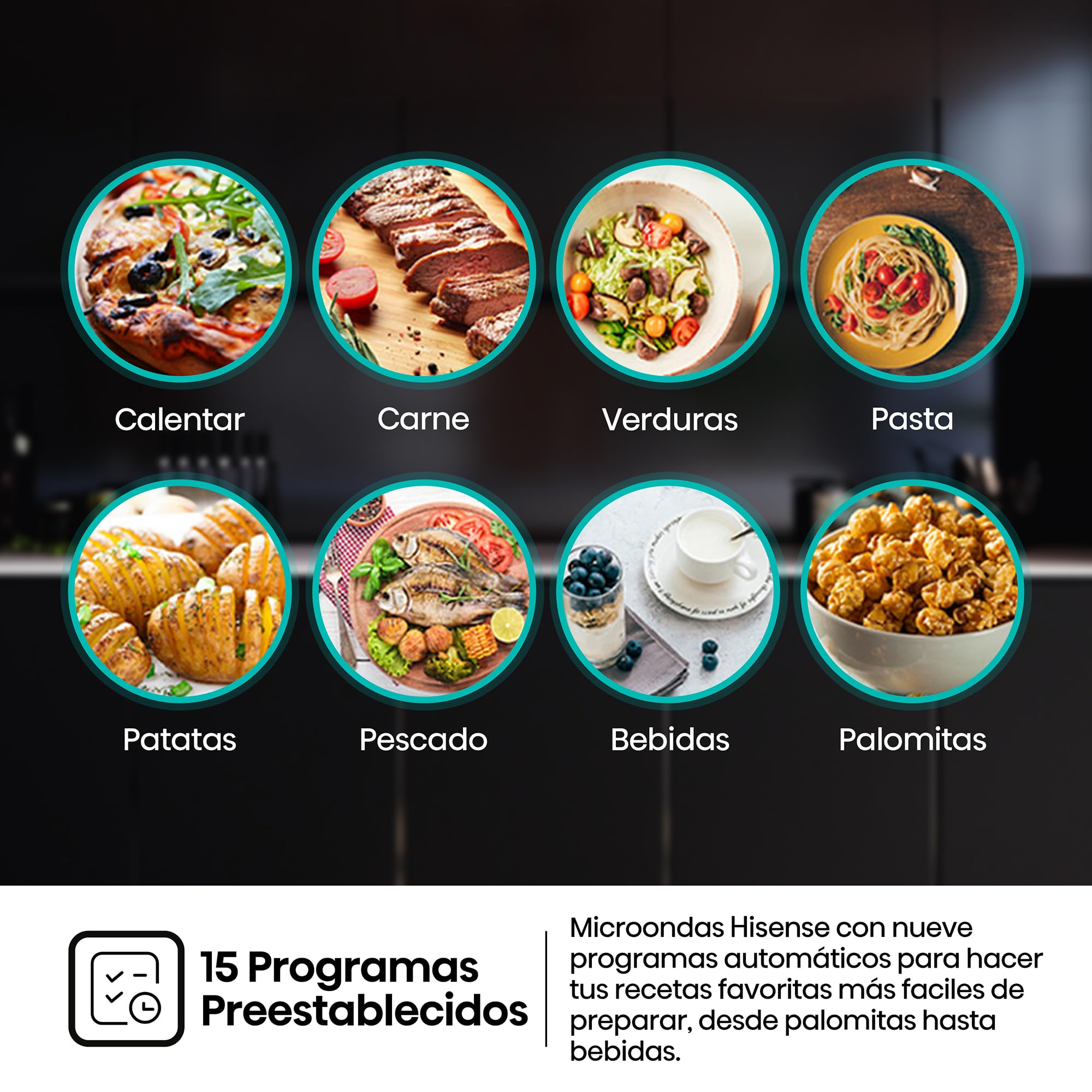 Hisense BIM320G41X - Microondas Integrable, 1000W, 20L, Alto 38.8cm x Ancho 59.5cm, Color Inox, 5 Niveles de Potencia, 15 Programas Preestablecidos, Grill Combo, Descongelar por Tiempo o Peso