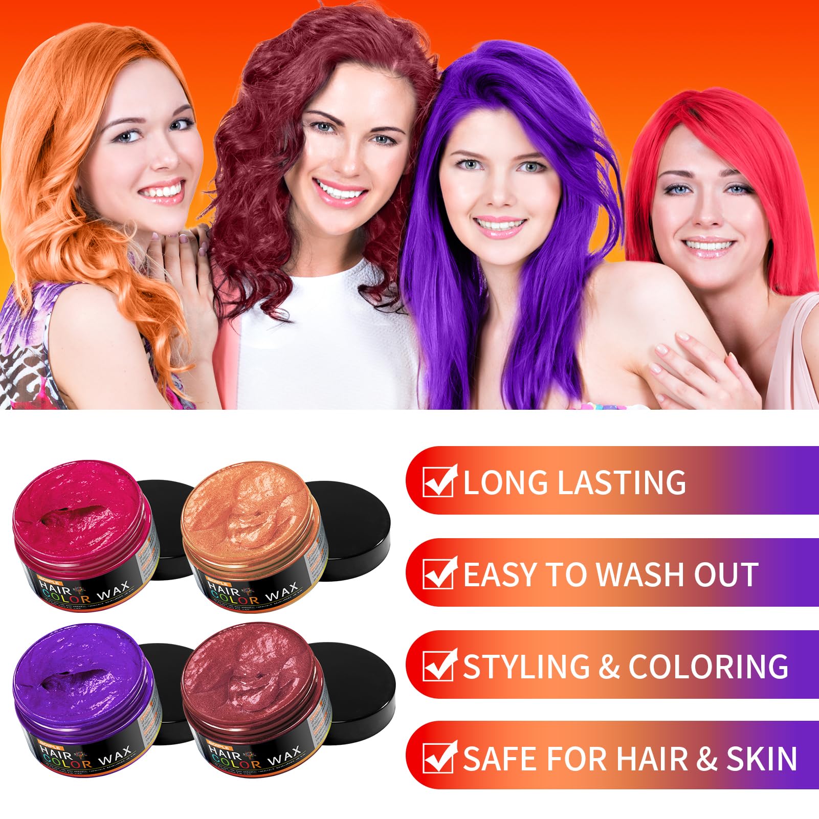 4Pcs Temporary Hair Color Wax Natural Hair Color Wax for Cosplay Masquerade & Festivals Party - Image 4