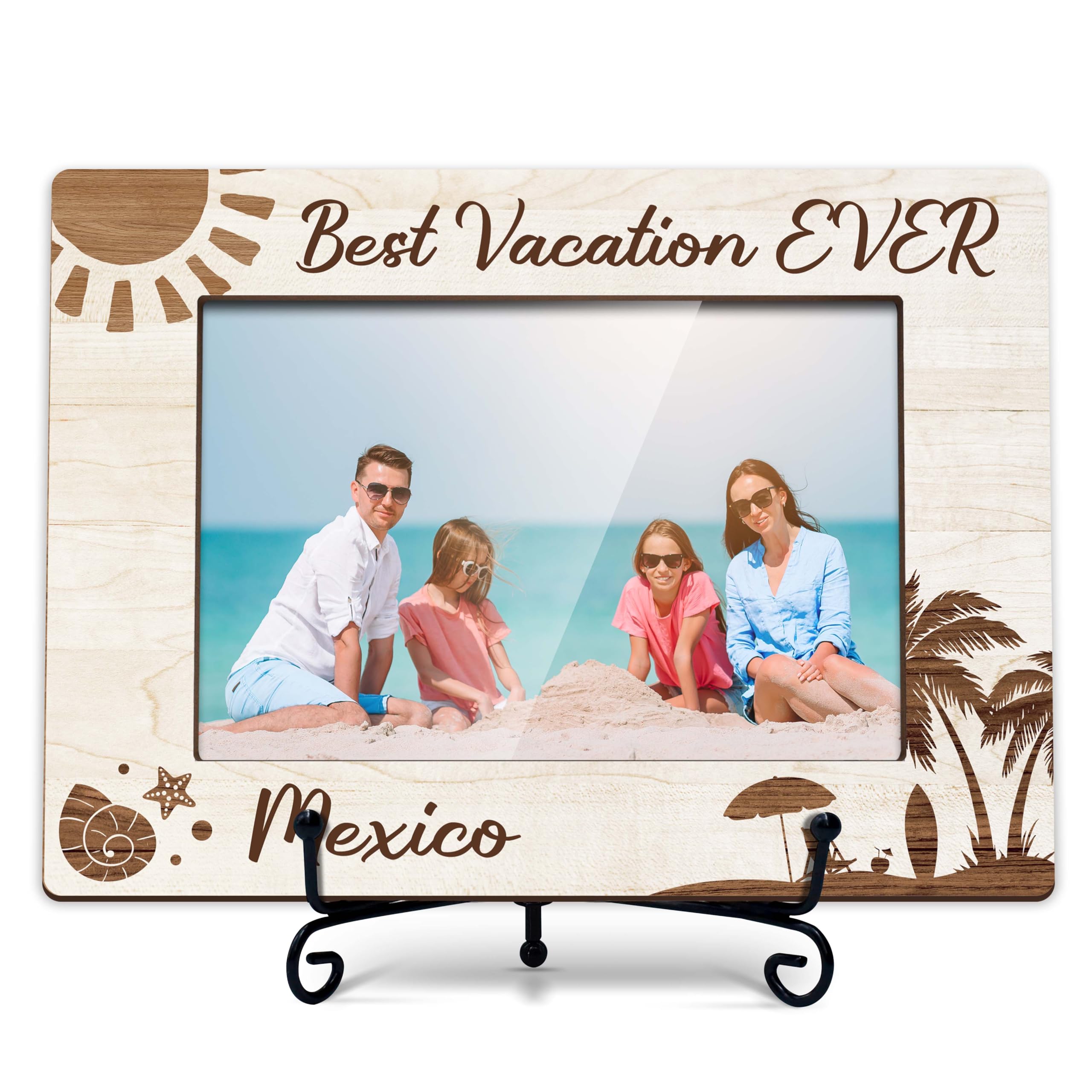 TIRYWT Mexico Travel Picture Frame, Beach Theme Frame, Family Vacation Picture Frame, Gifts for Couples, Couple Picture Frames 4x6, Wooden Photo Frame