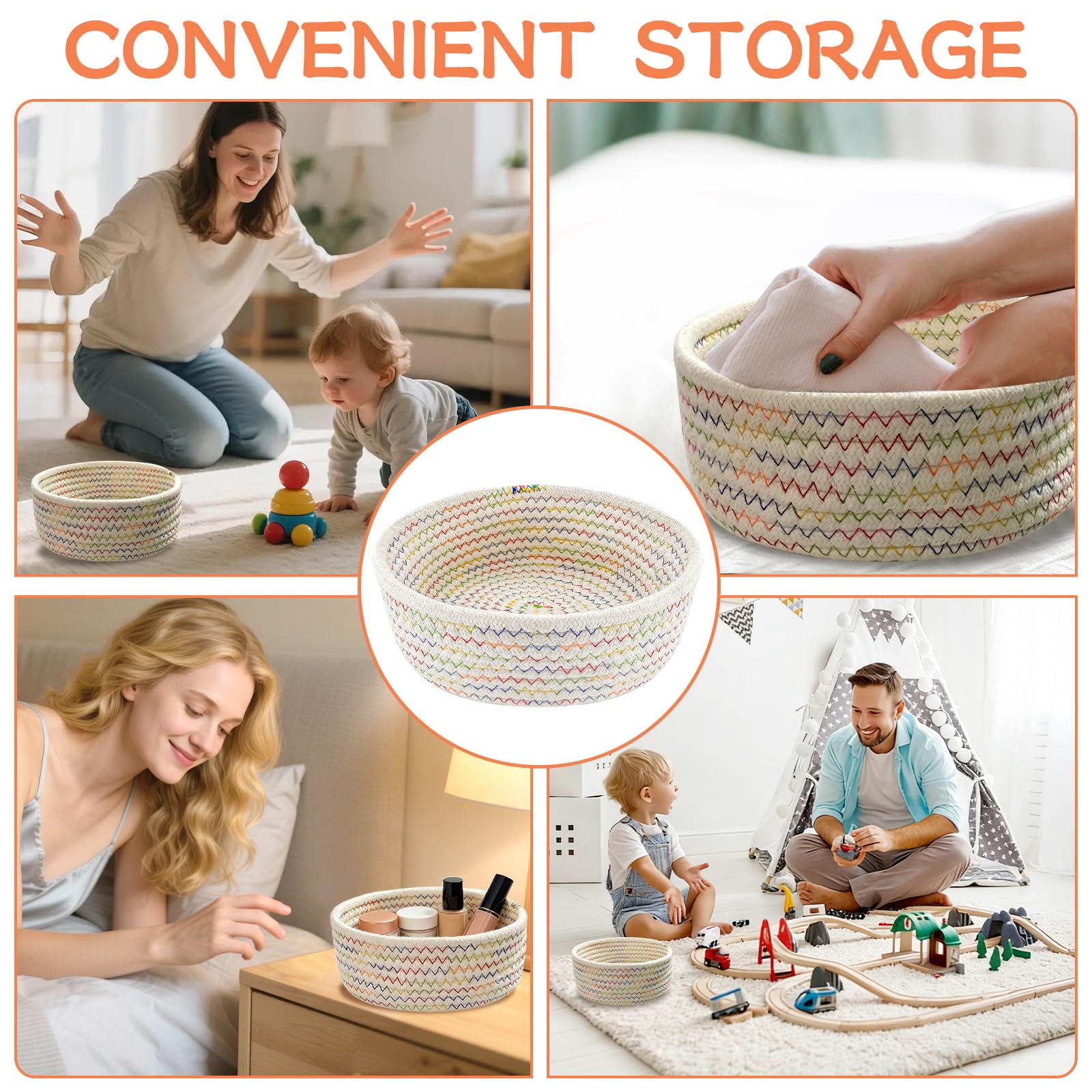 2 pezzi Cestino Portaoggetti in Corda di Cotone Intrecciata Set, Cestini in Corda di Cotone, Adatto Decorazione Stoccaggio Camere da Letto, Soggiorni Uffici (Bianco)