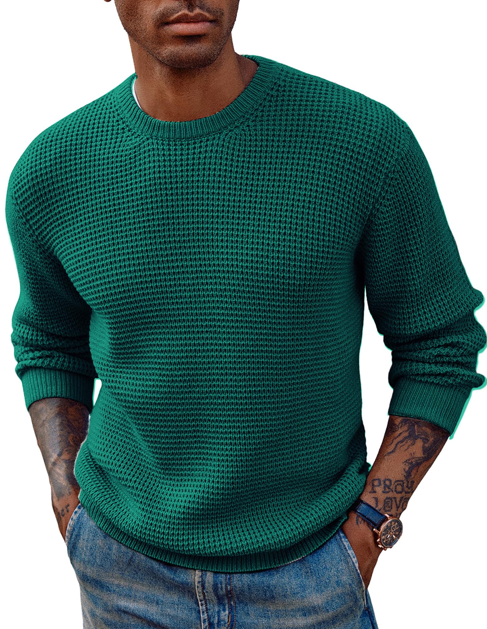PJ PAUL JONES Mens Pullover Sweater Waffle Textured Long Sleeve Knitted Sweaters